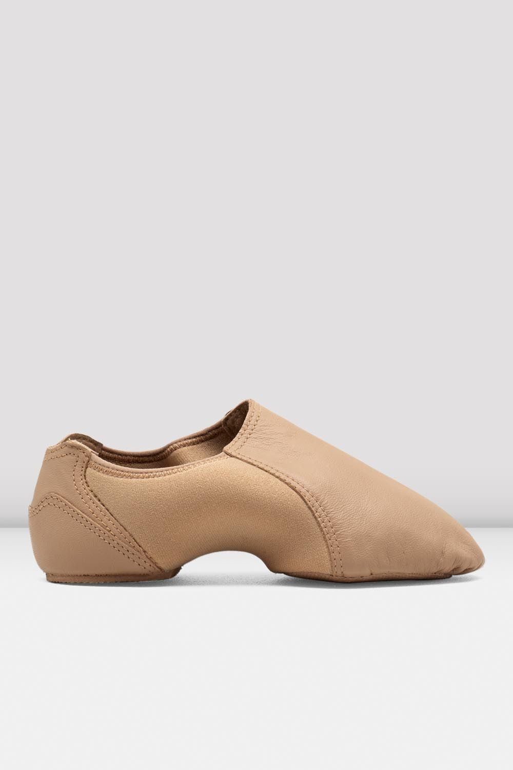 BLOCH Ladies Spark Leather & Neoprene Jazz Shoes, Tan Leather