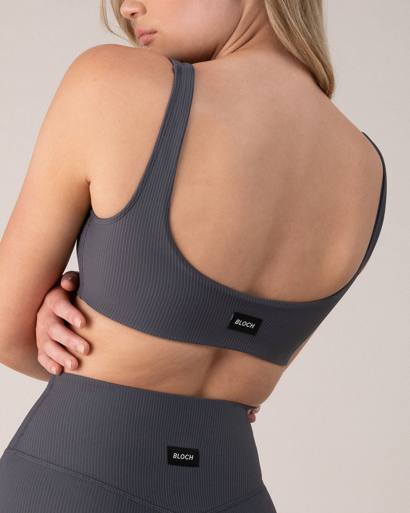 BLOCHrib™™ Scoop Neck Ribbed Sports Bra in Anthracite