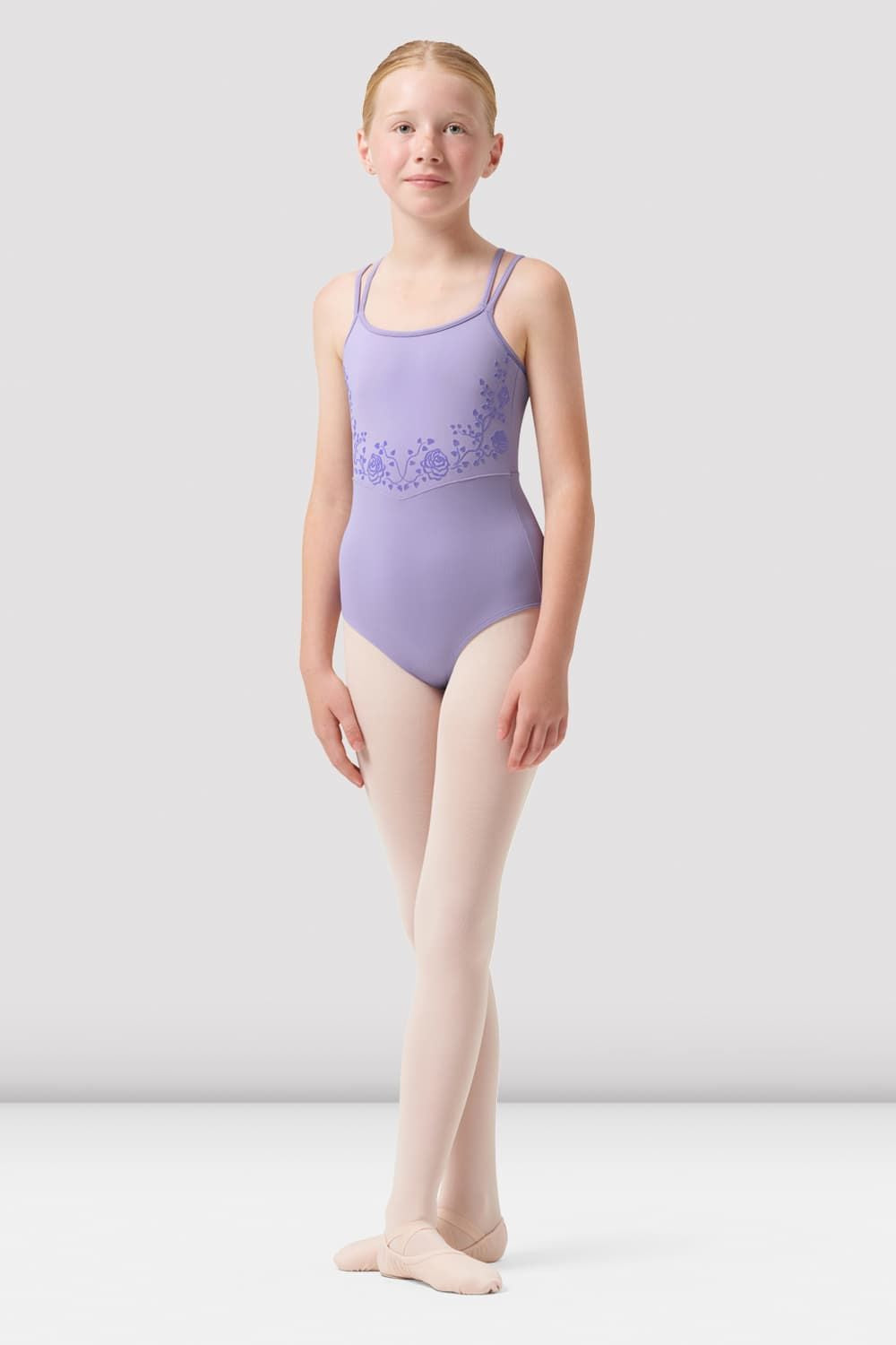 BLOCH Girls Sadie Cross Back Leotard, Lilac