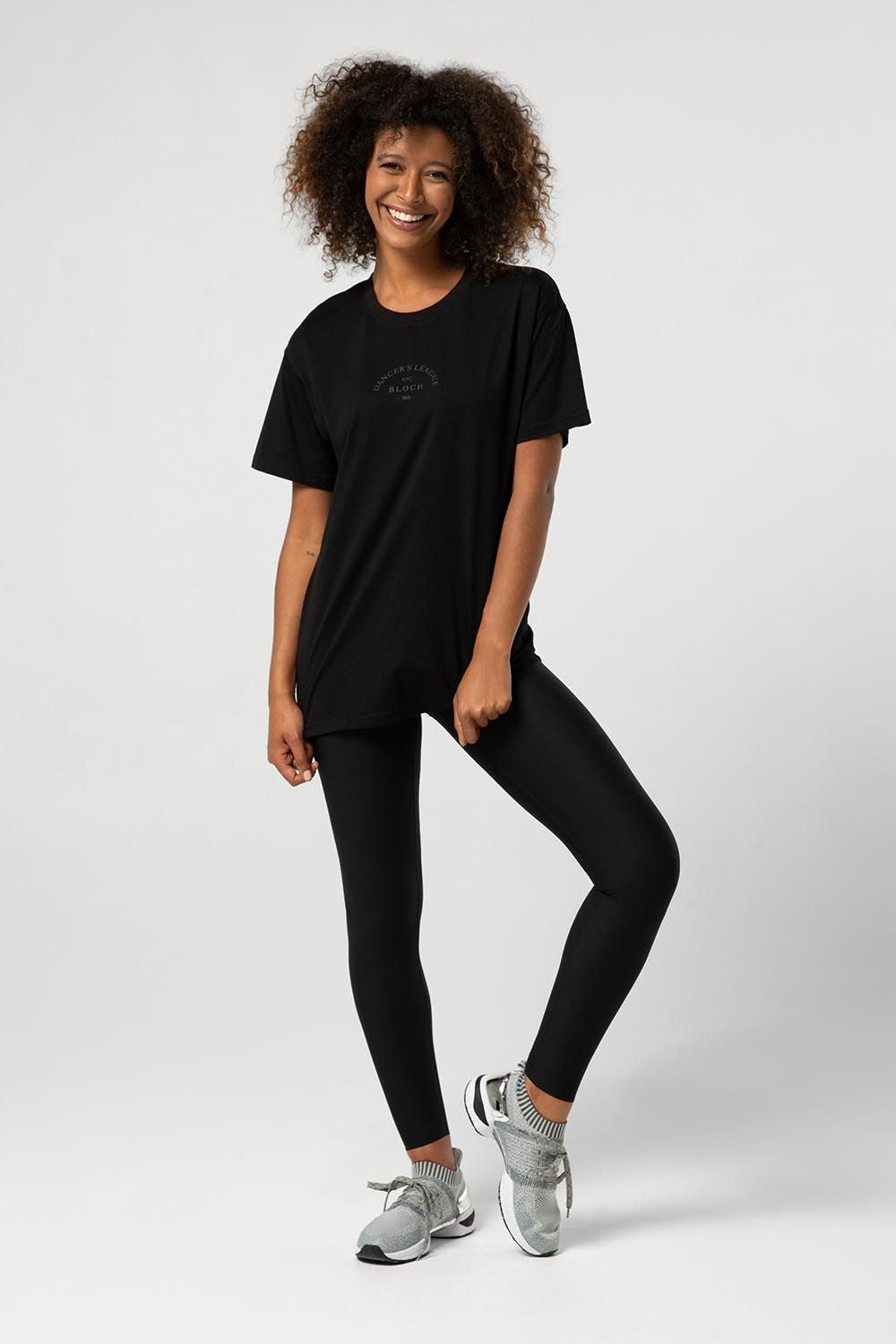 Ladies Tonal Bloch Print Oversized Tee, Washed Ebony