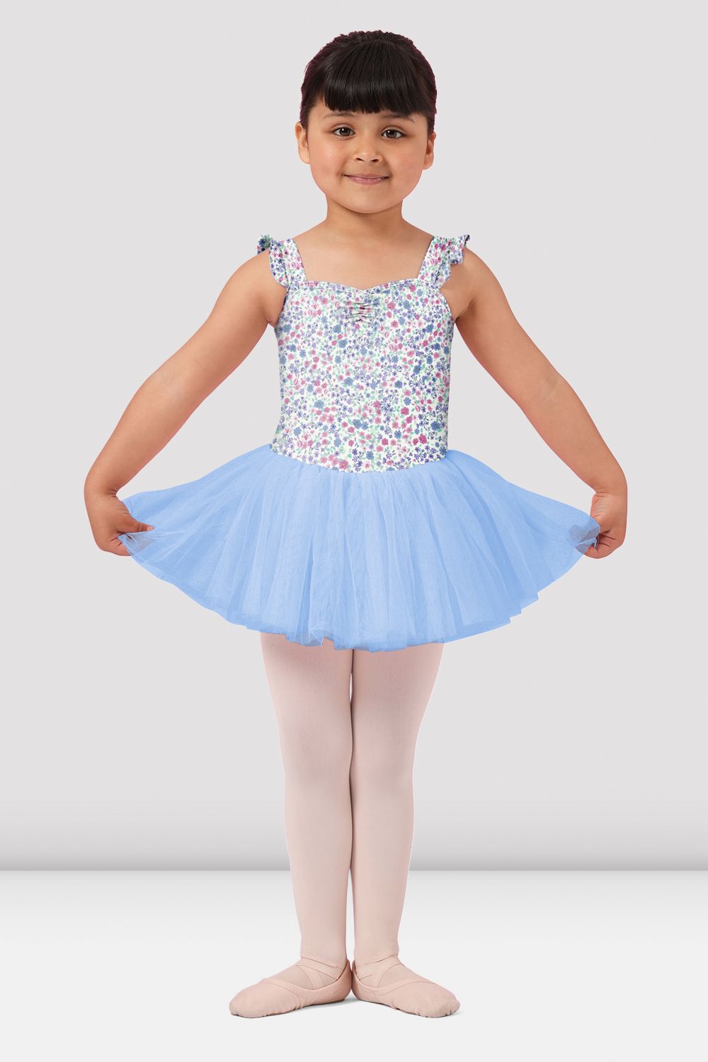 BLOCH Girls Mirella Ditsy Floral Wide Strap Tutu Dress, Baby Blue