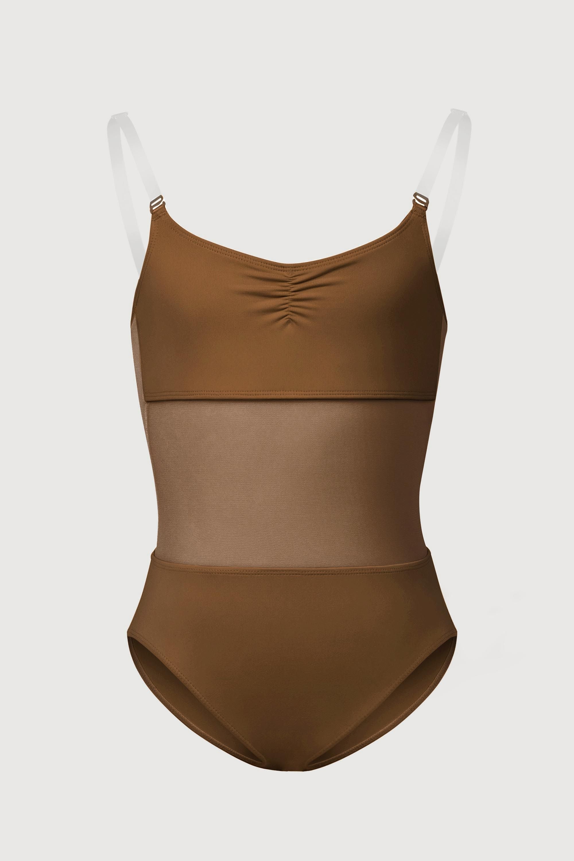 BLOCH Girls Sunna Mesh Panel Bodysuit, Cocoa