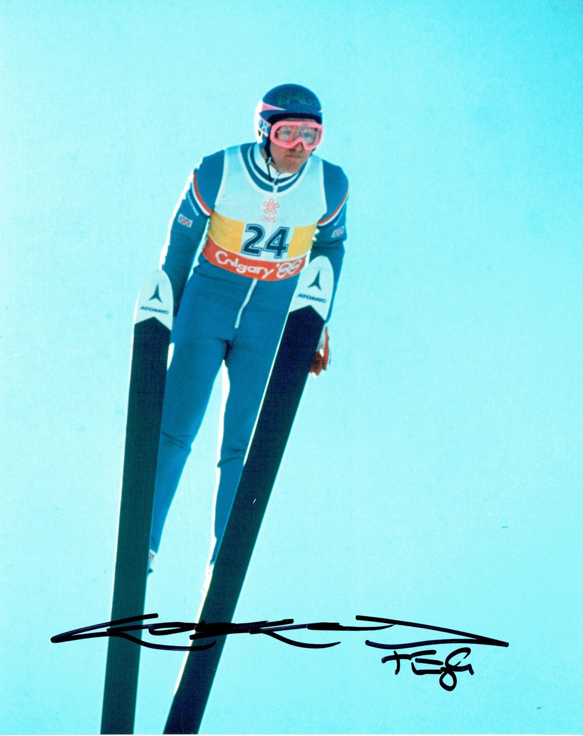 Eddie The Eagle Edwards Olympic Ski Jumper 10 X 8 Autographed Pi Extreme