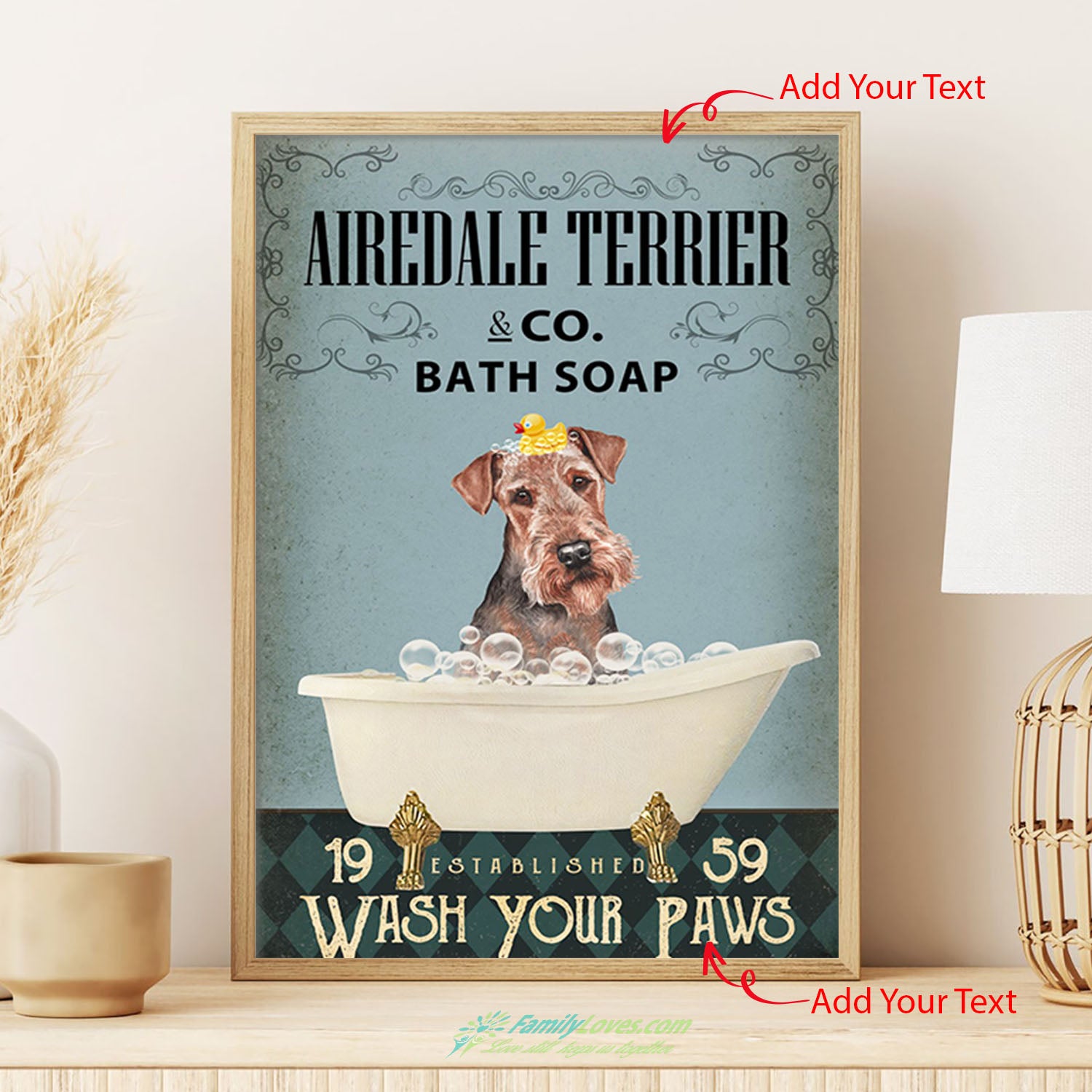 Airedale Terrier Bath Soap Wash Your Paws Large Canvas Wall Art Poster Letters All Size 1