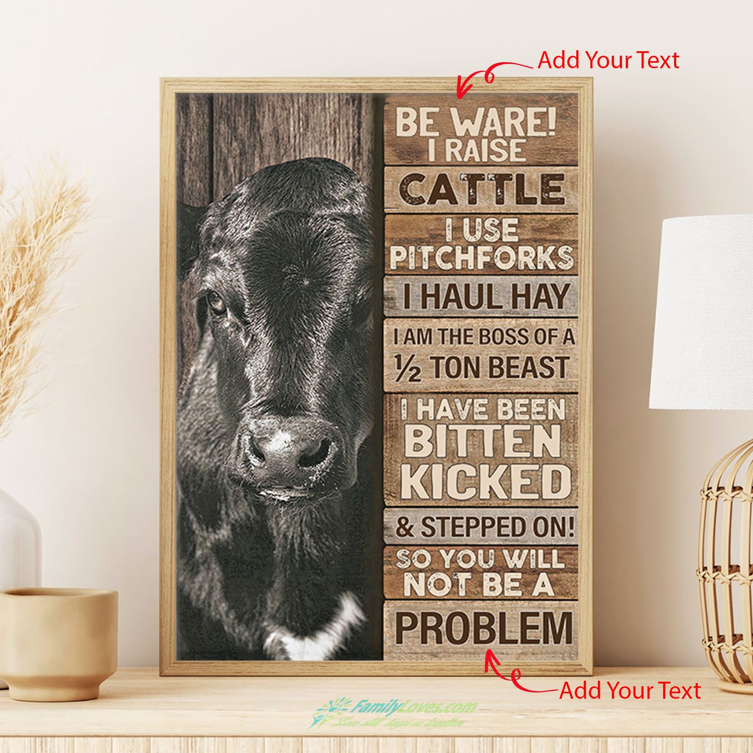 Be Ware I Raise Cattle I Use Pitchforks I Haul Hay Canvas Large Black Poster Board All Size 1