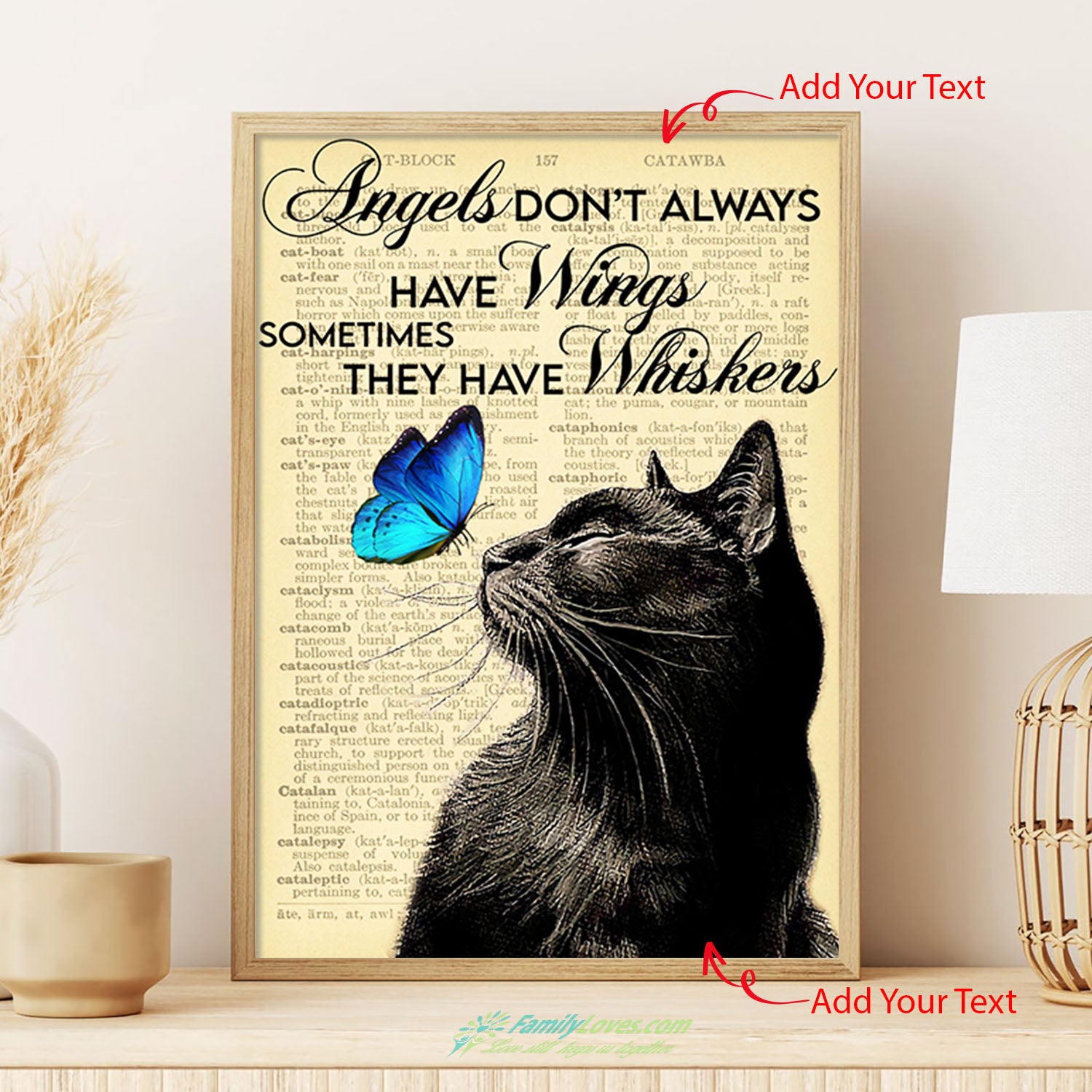 Black Cat And Butterfly - Angel Dont Always Have Wings Sometimes They Have Whiskers Canvas Oil Painting Poster Letters All Size 1
