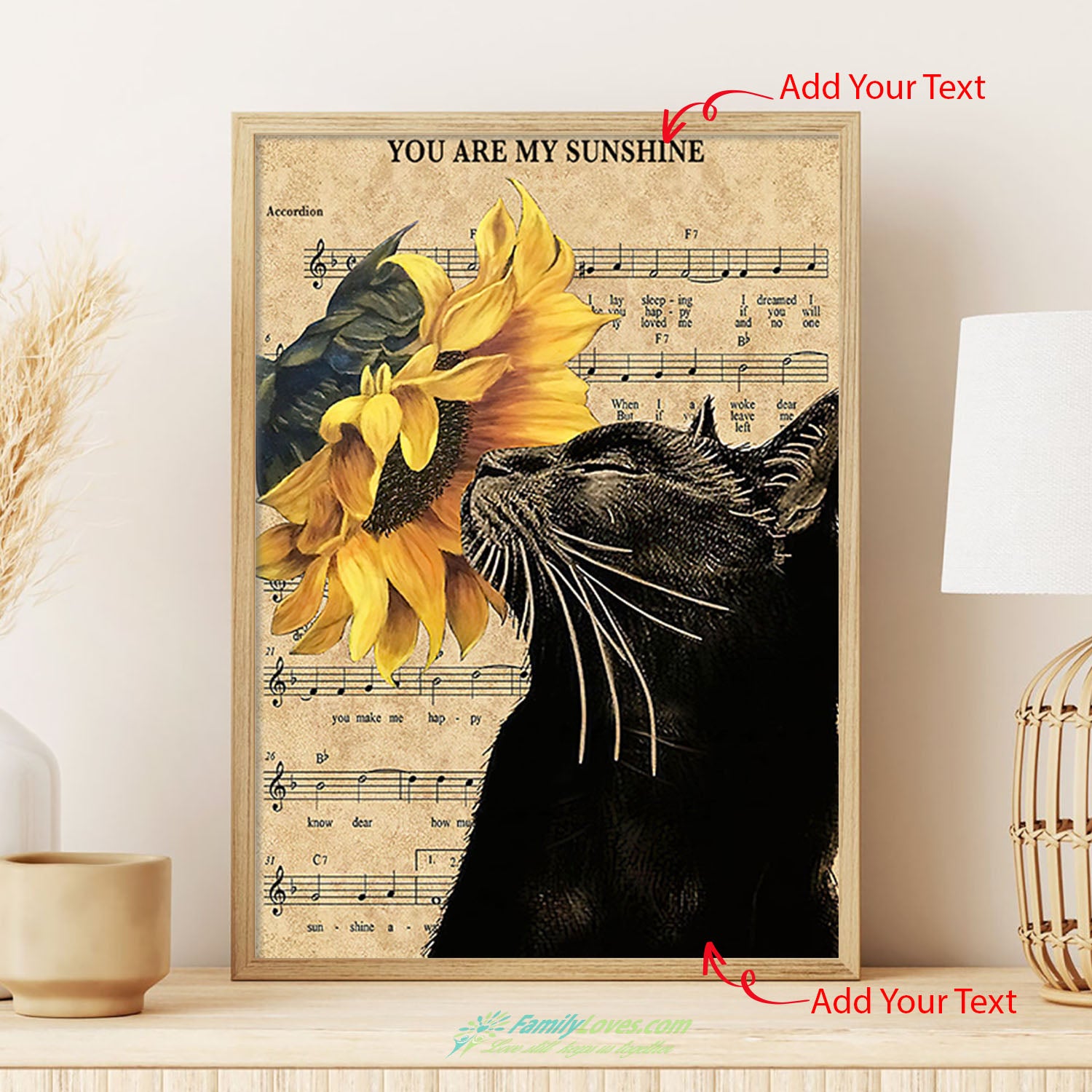Black Cat And Sun Flower Large Canvas Art Poster Paint All Size 1