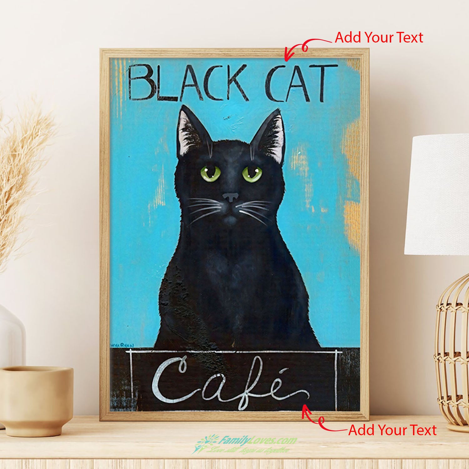 Black Cat Cafe Canvas Wall Art For Living Room Poster Display All Size 1