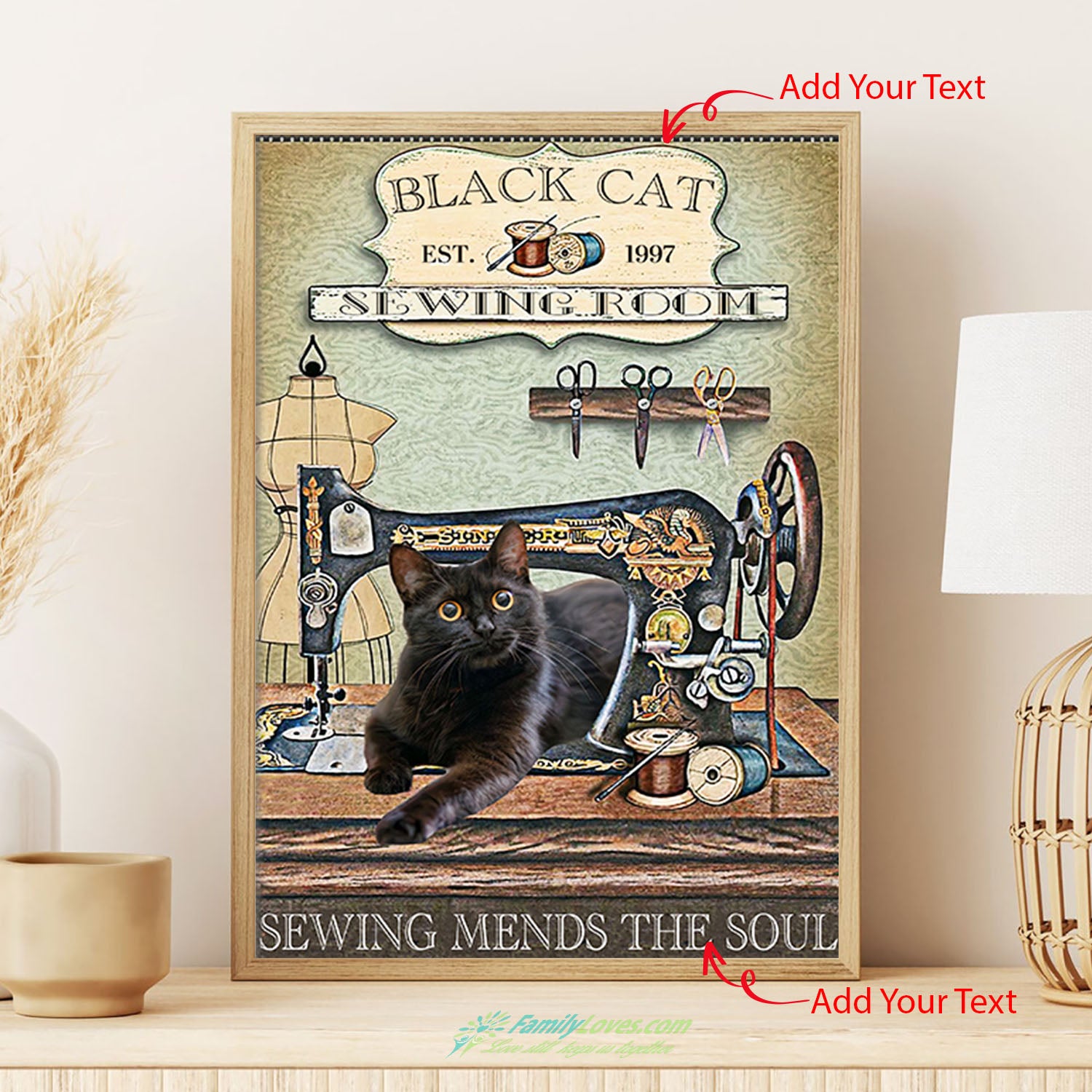 Black Cat Sewing Room Sewing Mends The Soul Canvas 11X14 Poster 36X48 All Size 1