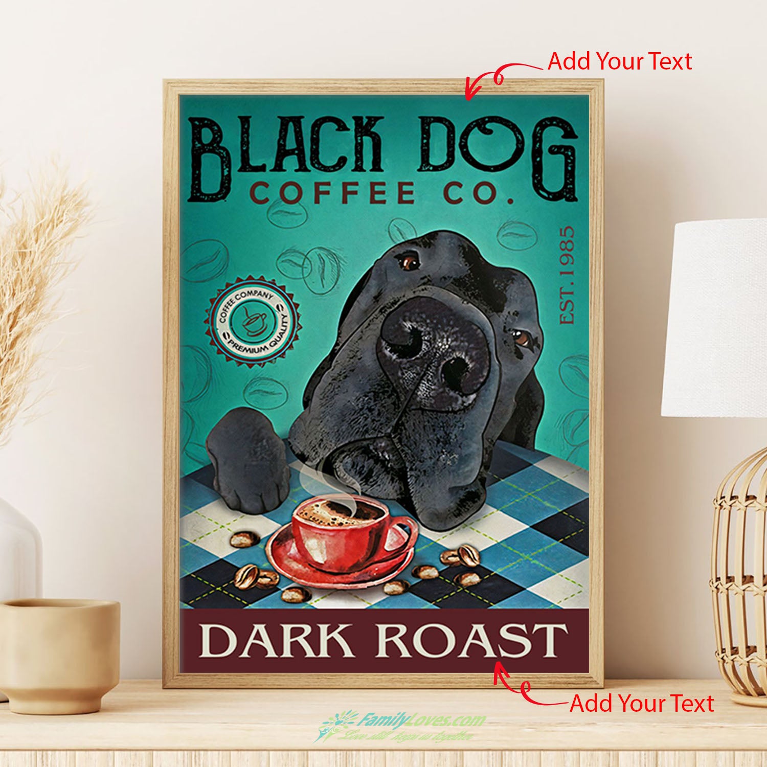 Black Dog Coffee Dark Roast Painting Canvas Poster Board All Size 1