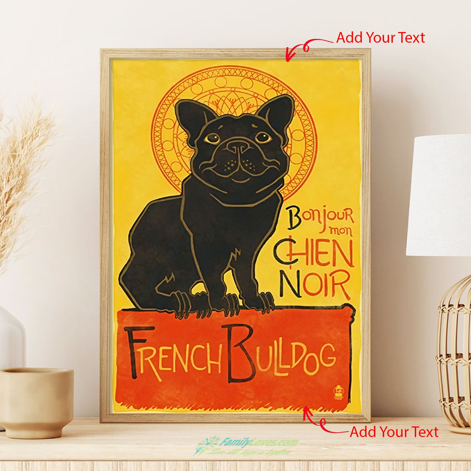 Bonjor Mon Chien Noir French Bulldog Canvas For Painting Poster Printer All Size 1