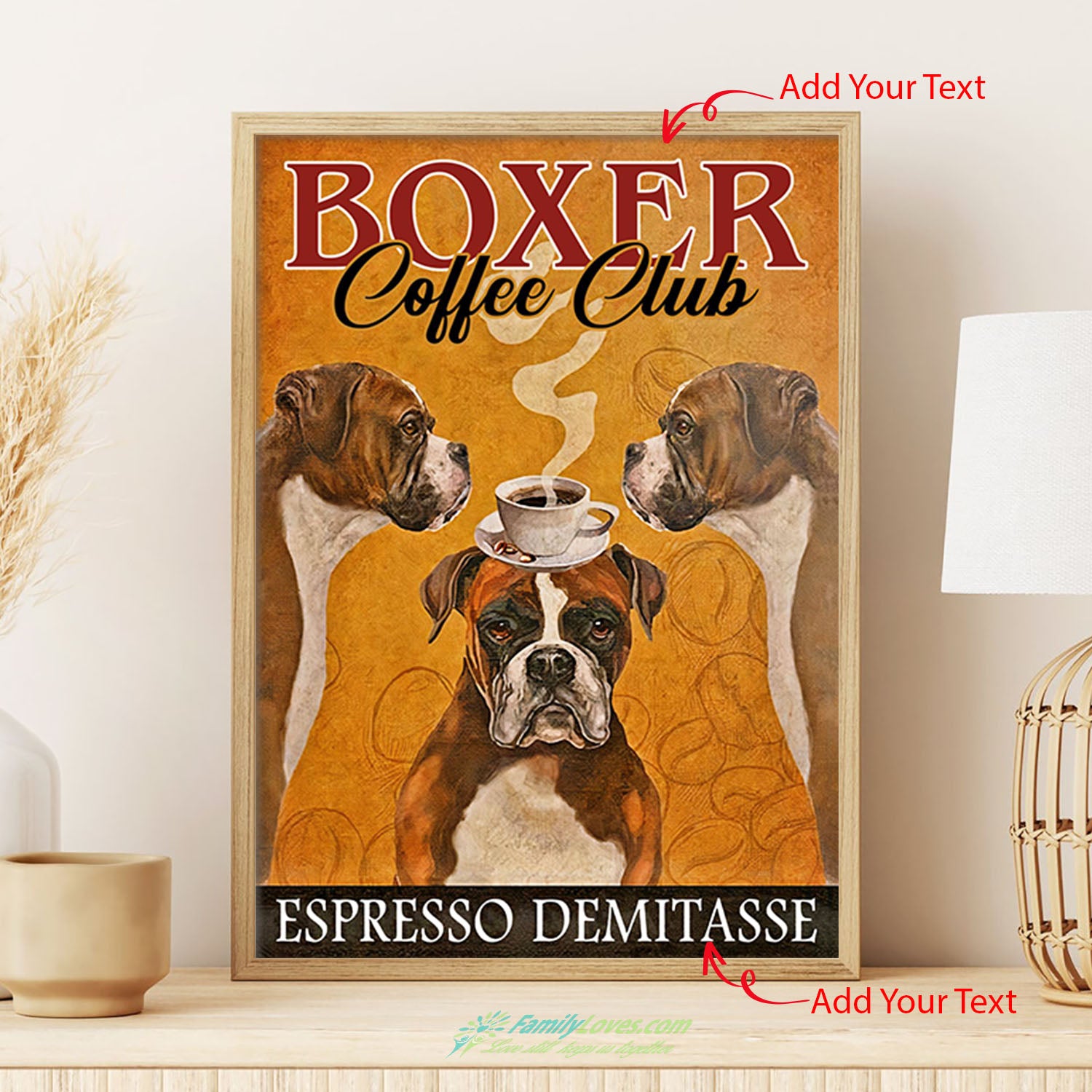 Boxer Coffe Club Espresso Demitasse Dog Canvas Paint Poster Wall Decor All Size 1