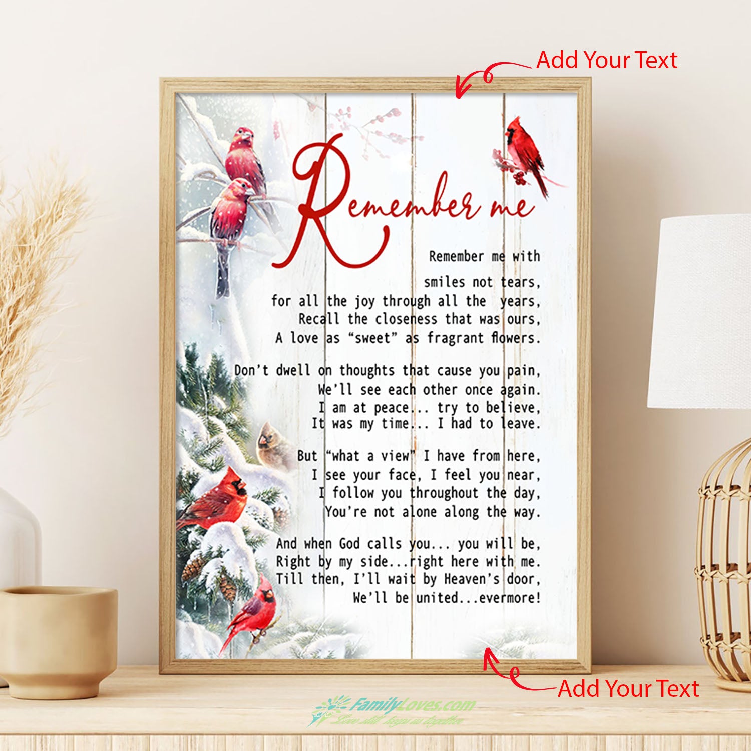 Cardinals Remember Me Poem Canvas Hanger Poster 18X24 All Size 1