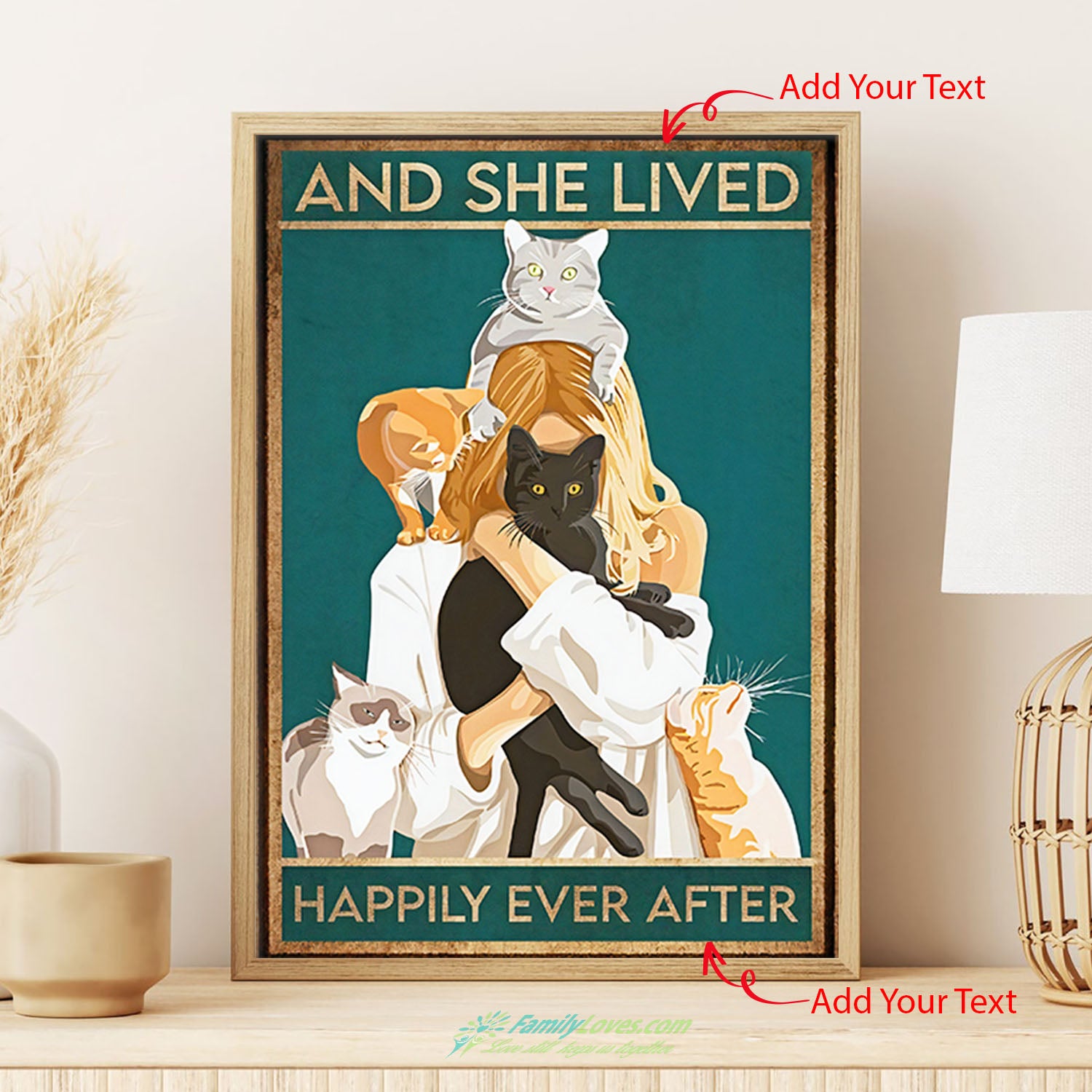 Cat And She Lived Happily Ever After Canvas 18X24 Poster Mount All Size 1