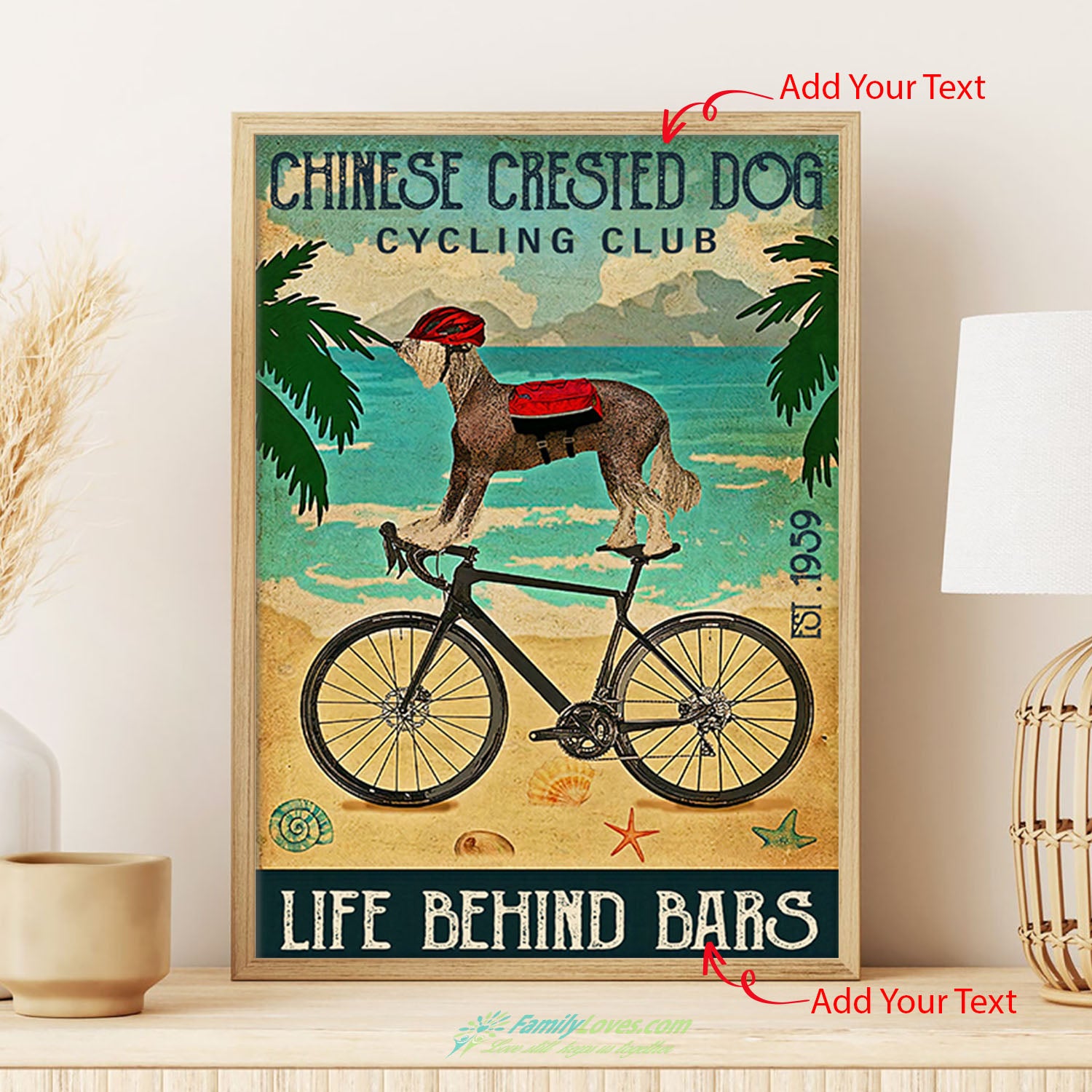 Chinese Crested Dog Cycling Club Life Behind Bars Large Canvas Wall Art Poster 18X24 All Size 1