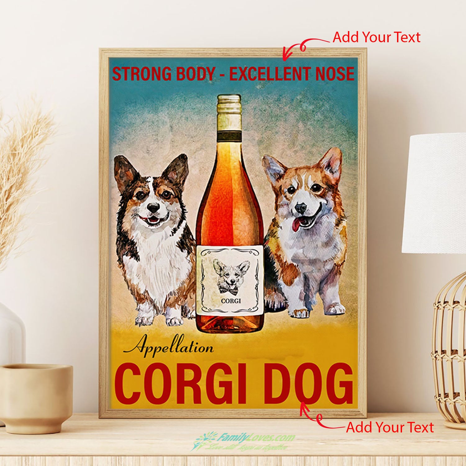 Corgi Dog Wine Canvas Fabric Poster 12X18 All Size 1