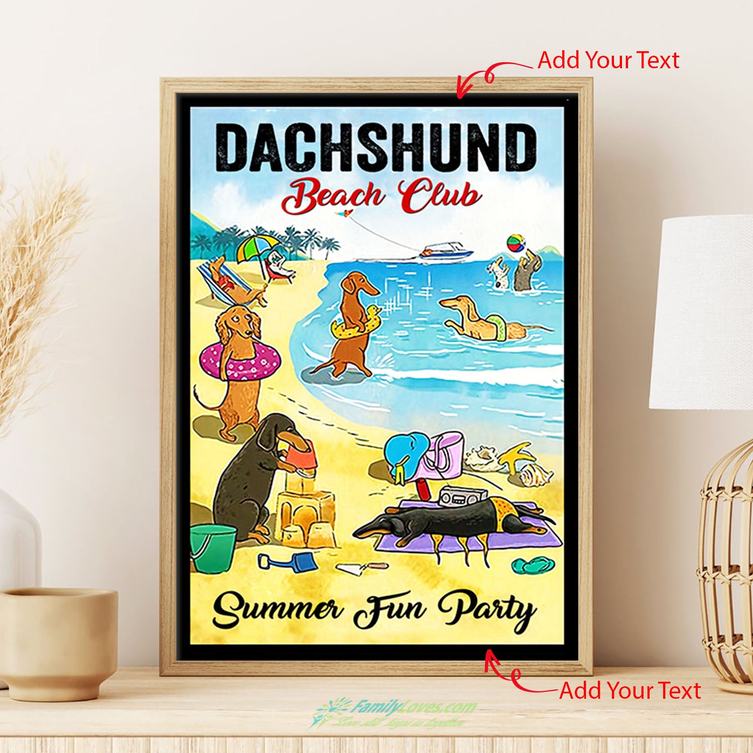 Dachshund Bear Club Summer Fun Party Canvas Fabric Poster Decor All Size 1