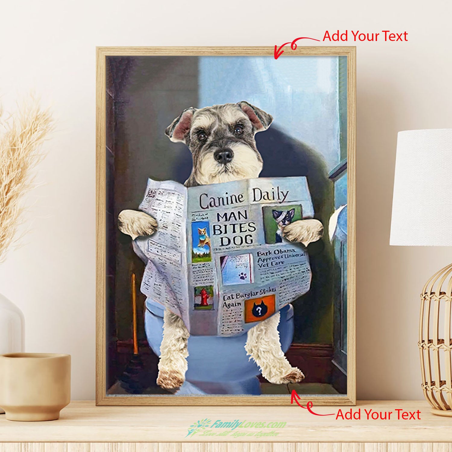 Dog And Newspaper Canvas Holder Poster Display All Size 1
