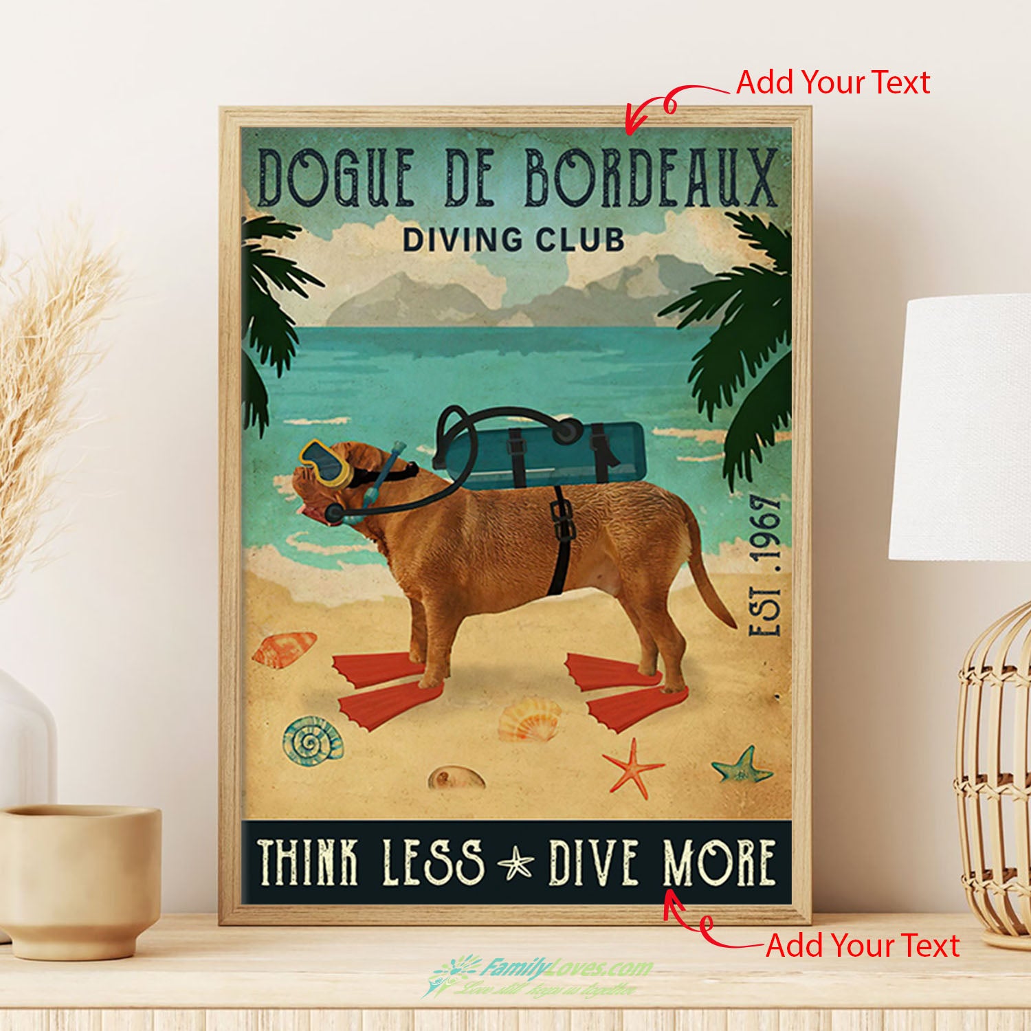 Dogue De Bordeaux Diving Club Think Less Dive More Plastic Canvas Kit Poster 36X24 All Size 1