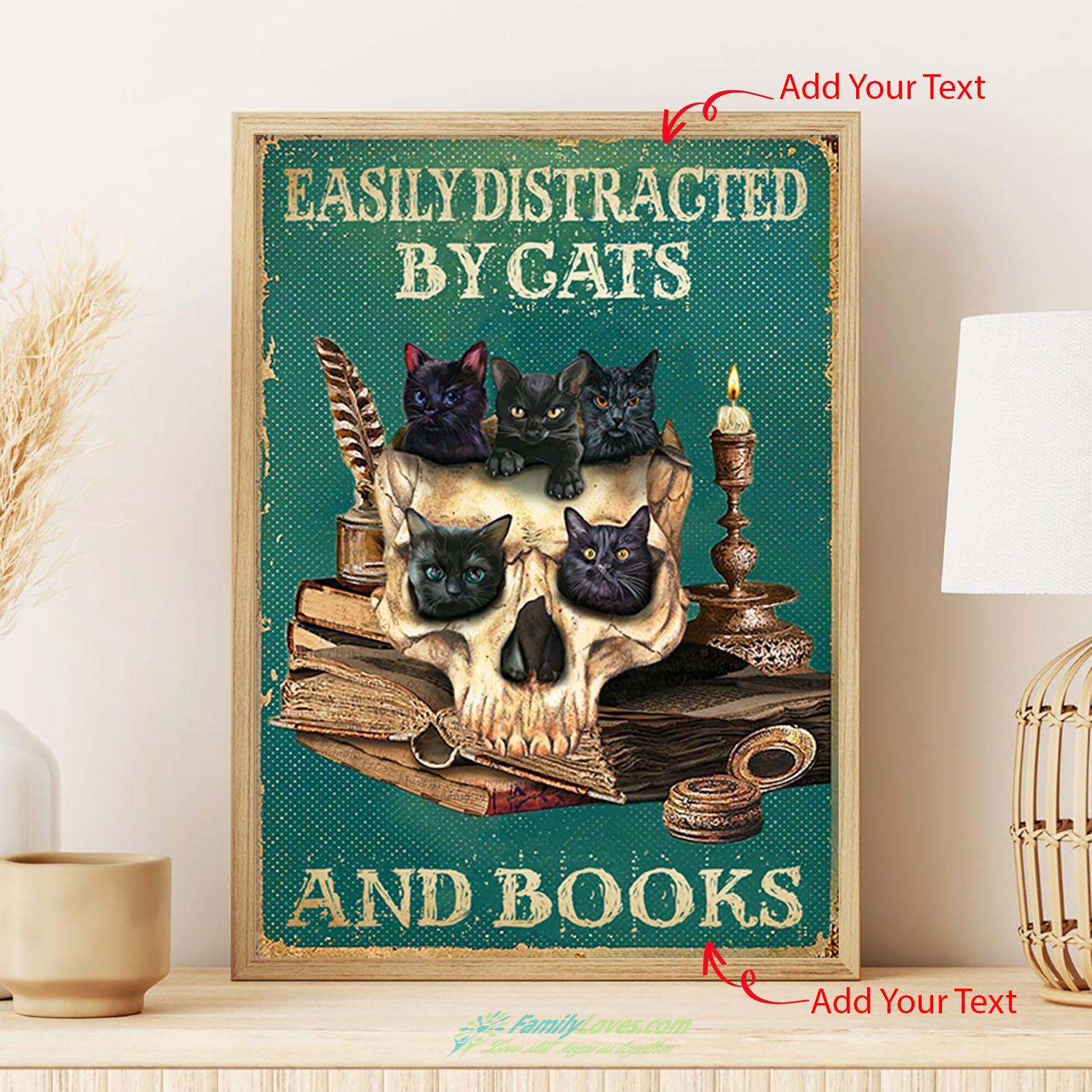 Easily Distracted By Cats And Books Canvas Frame White Poster Board All Size 1