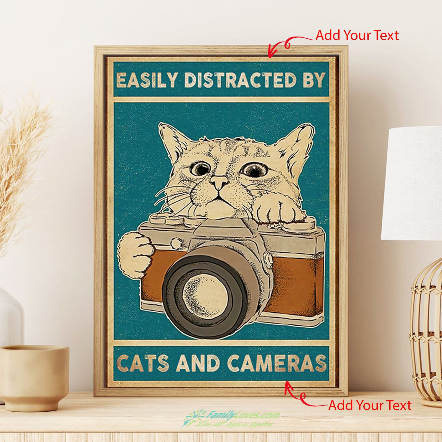 Easily Distracted By Cats And Cameras Large Canvas Wall Art Black Poster Board All Size 1