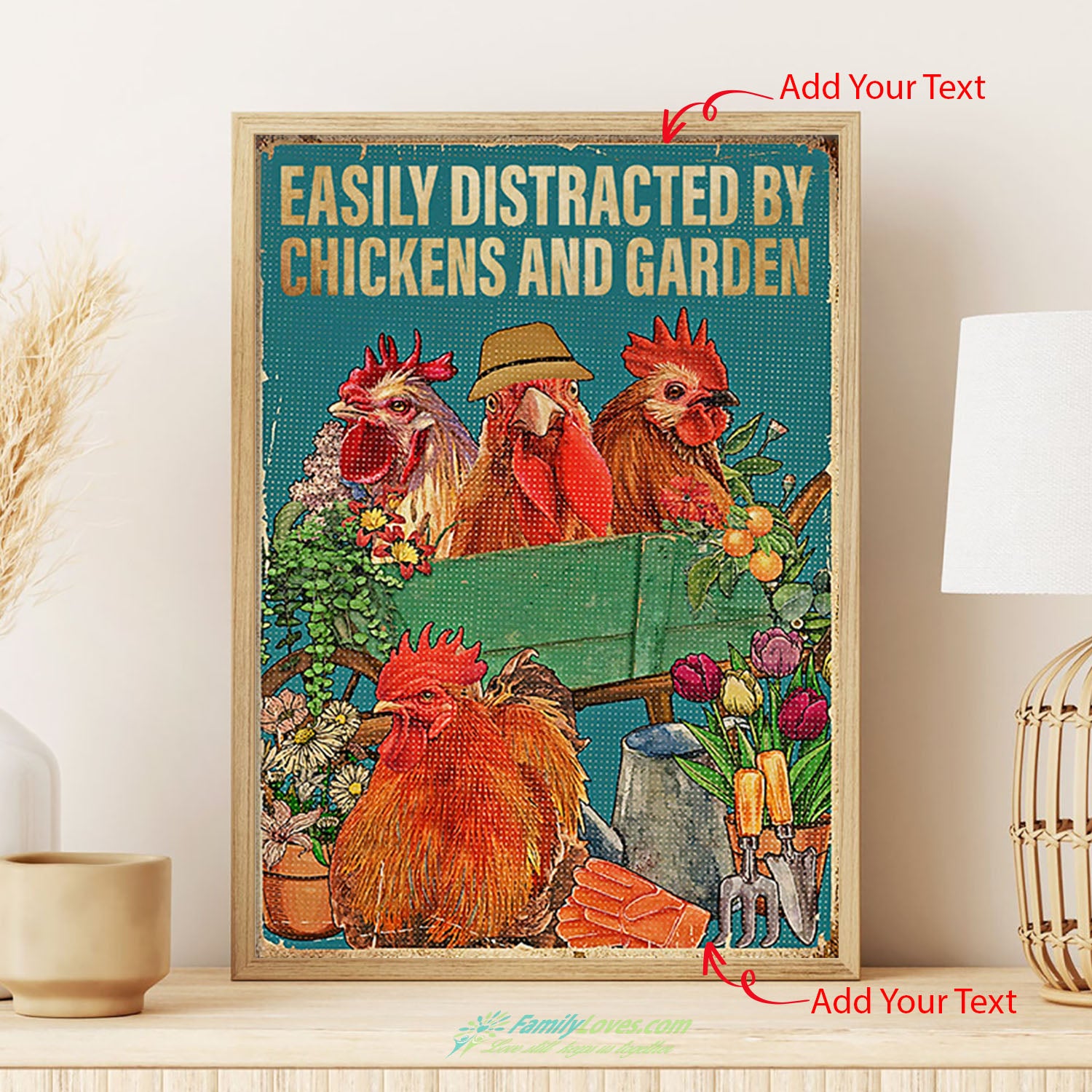 Easily Distracted By Chickens And Garden Canvases For Painting 12X18 Poster Frame All Size 1