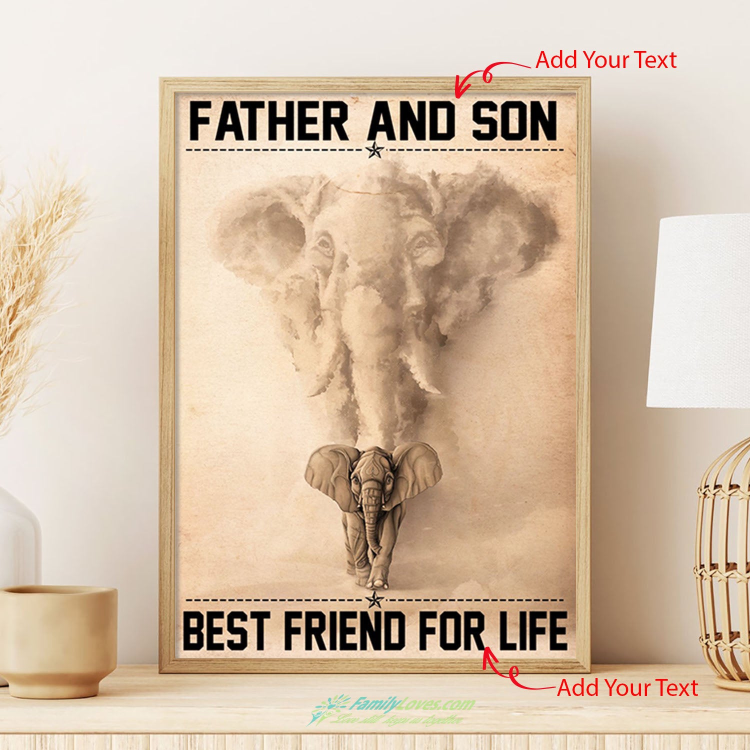 Elephant Father And Son Best Friend For Life Canvas Painting Poster Letters All Size 1