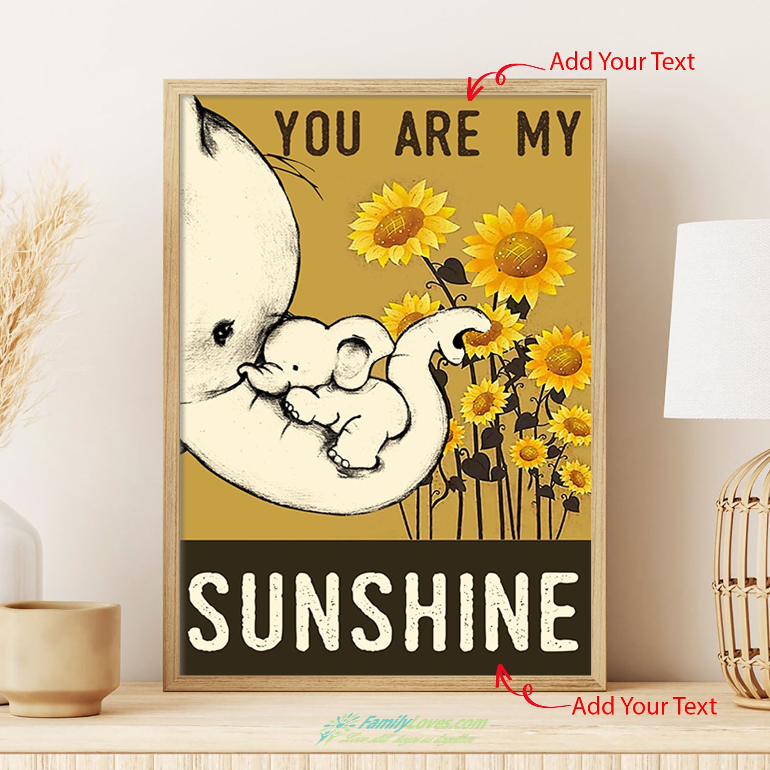 Elephant Sunflower You Are My Sunshine Vintage Wall Art Gifts Canvas Paint Poster Paint All Size 1