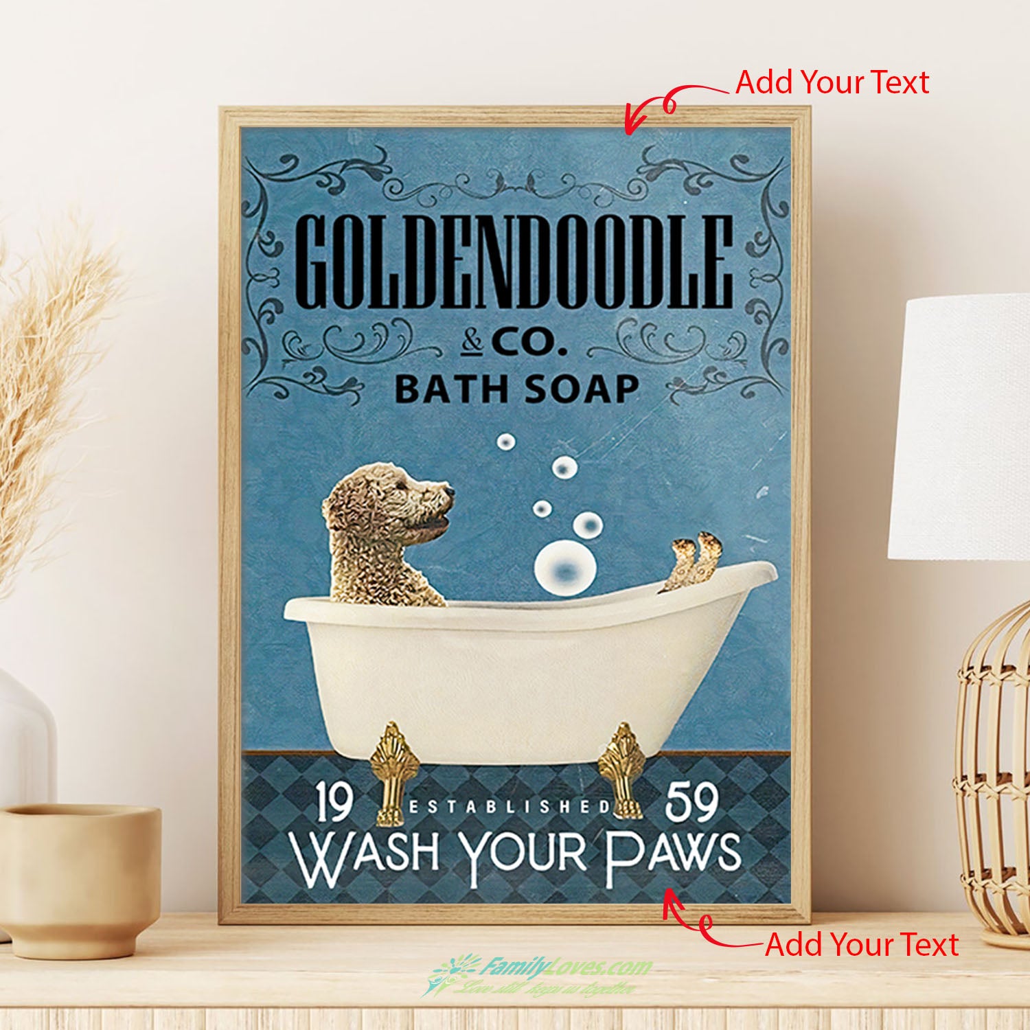 Goldendoodle Wash Your Paws Painting Canvas Poster Letters All Size 1