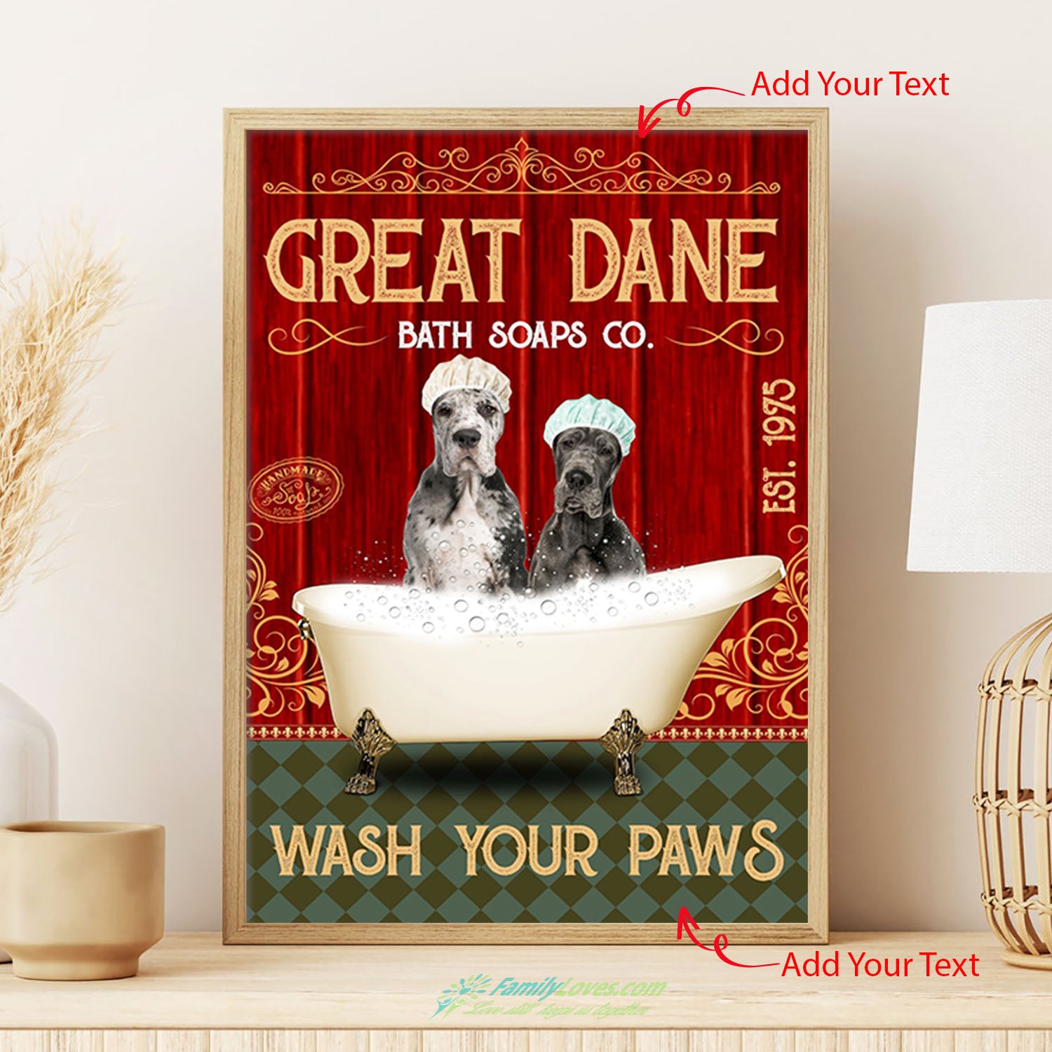 Great Dane Dog Wash Your Paws Canvas Frame Poster 24X36 All Size 1