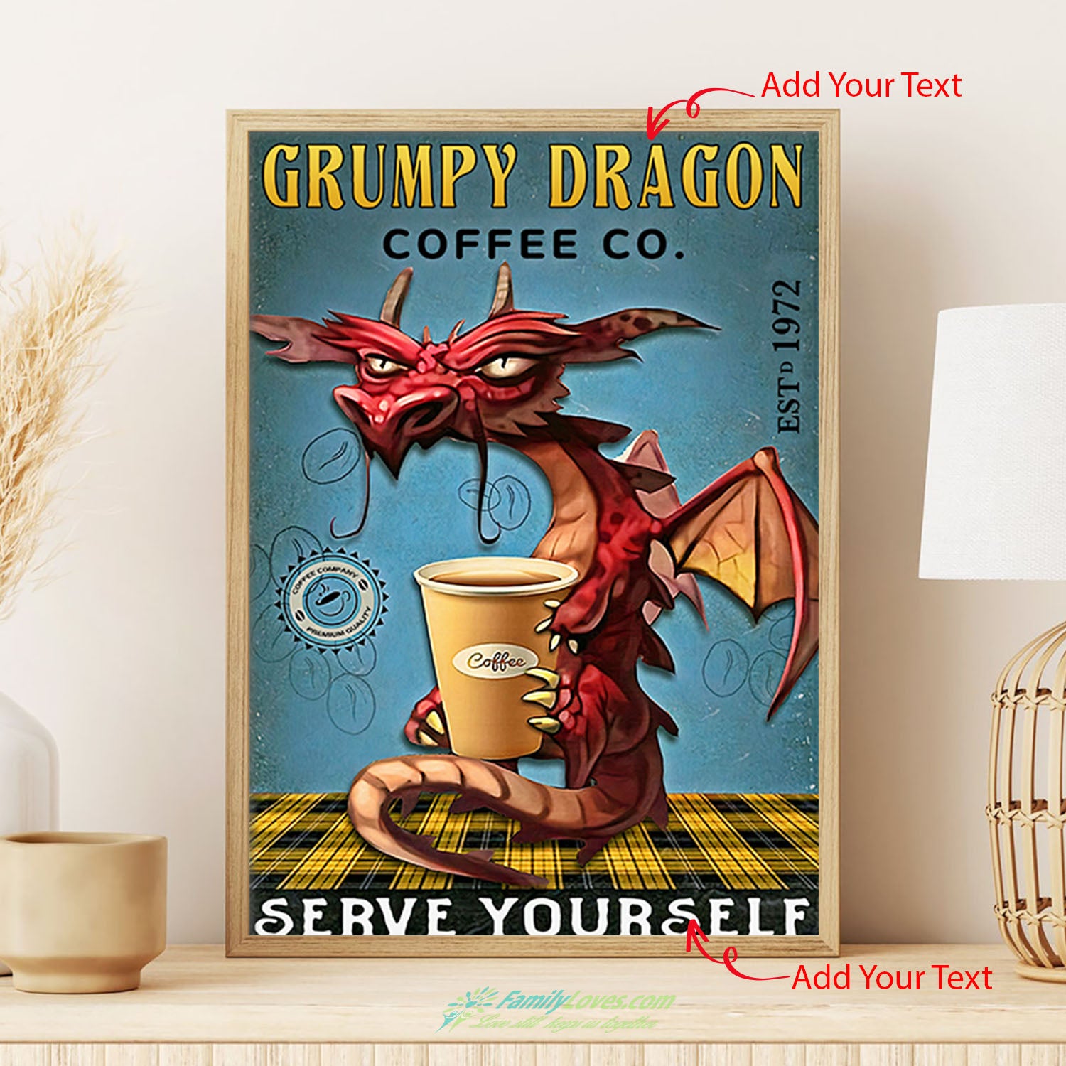 Grumpy Dragon Serve Yourself Wall Canvas Art Poster 12X16 All Size 1