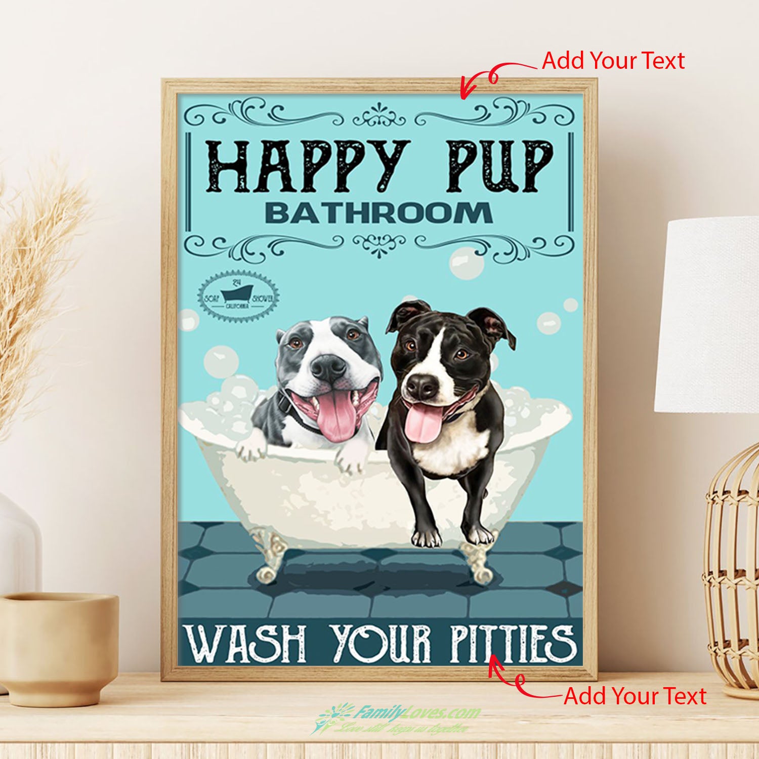 Happy Pup Bathroom Canvas Frame Poster Decor All Size 1