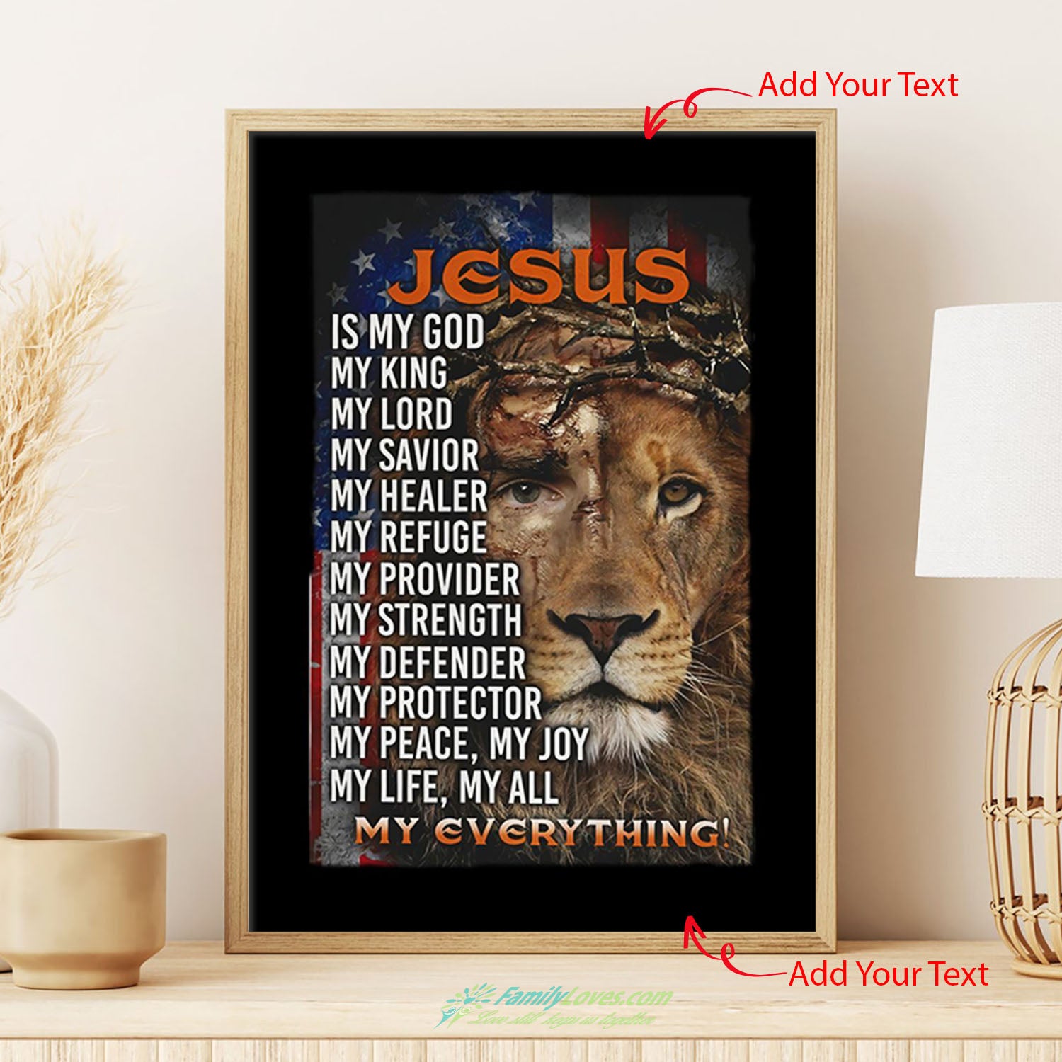 Jesus Is My Everything Lion America Flag Canvas Boards Poster Printer All Size 1