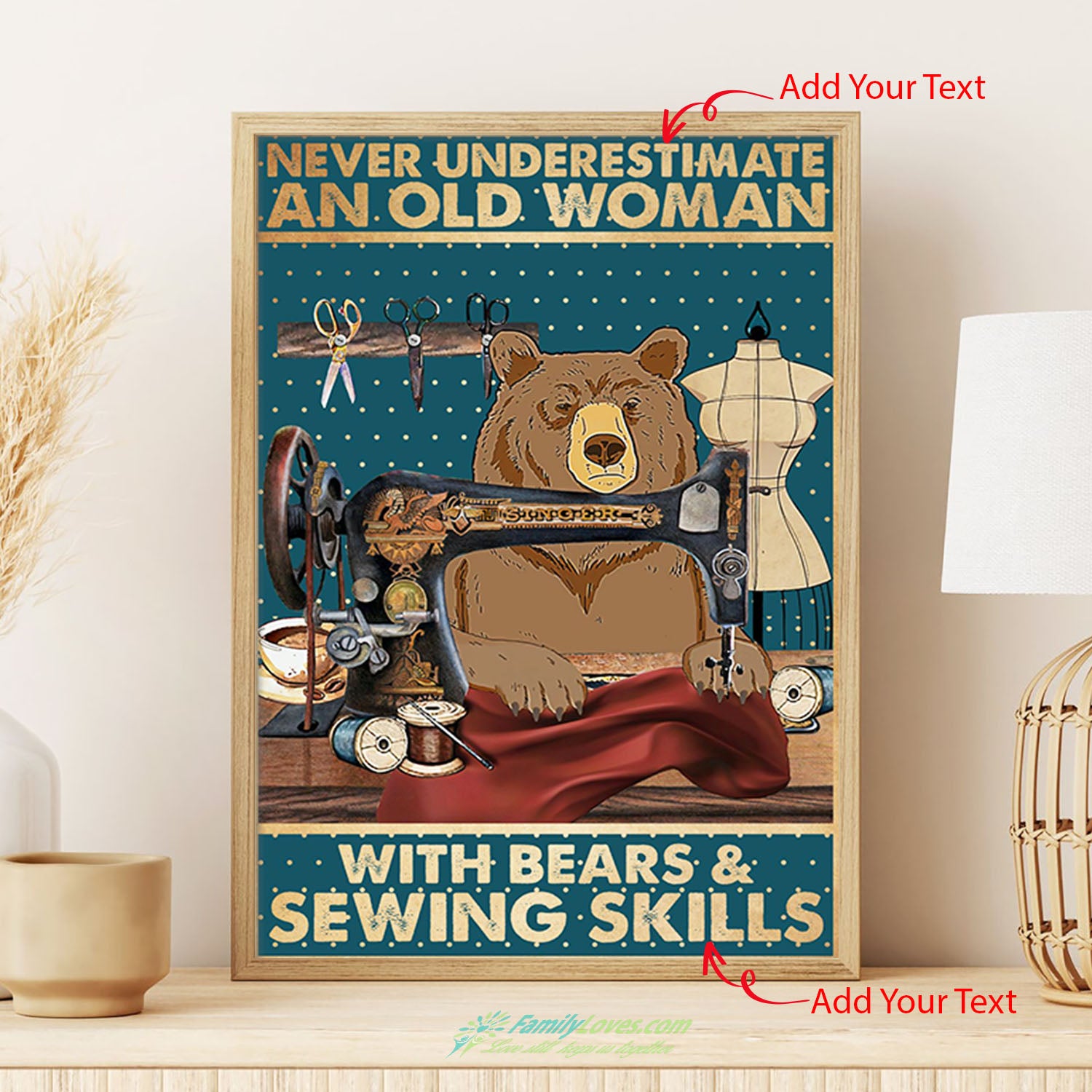 Never Underestimate An Old Woman With Bears And Sewing Skills Bear Canvas Wall Art For Living Room Poster Frames 18 X 24 All Size 1