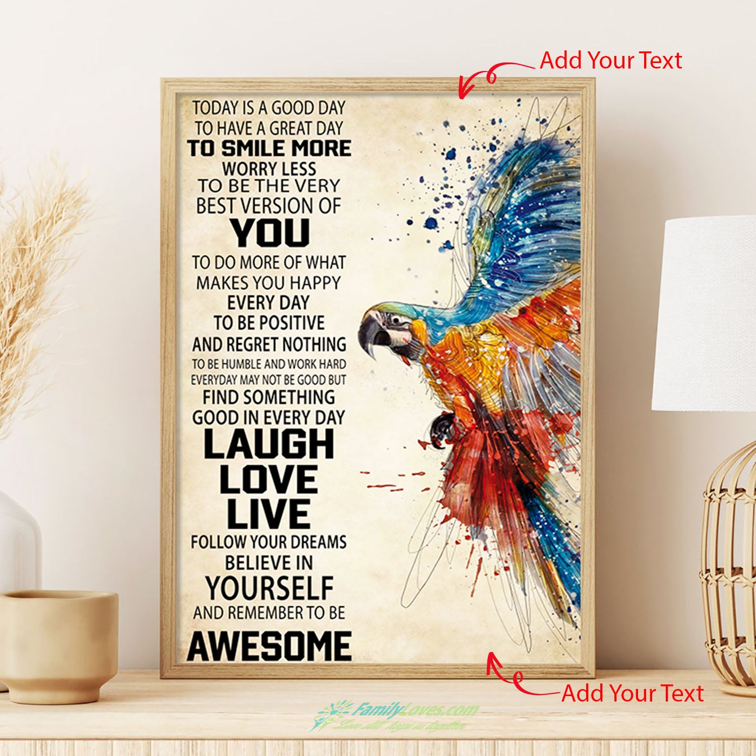 Parrot Loves Wall Canvas Art Poster 36X24 All Size 1
