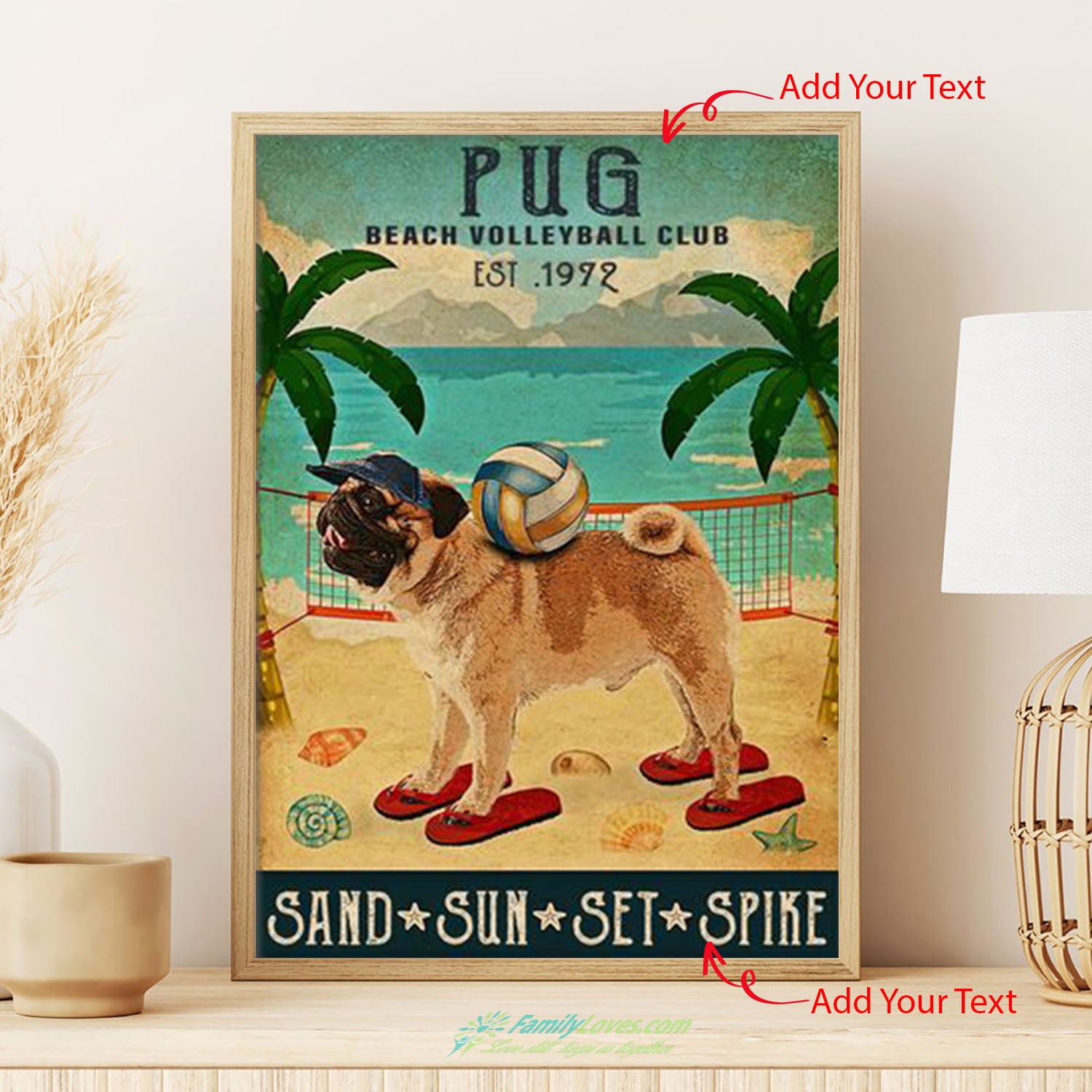 Pug Beach Volleyball Club Canvas 8X10 Poster 18X24 All Size 1