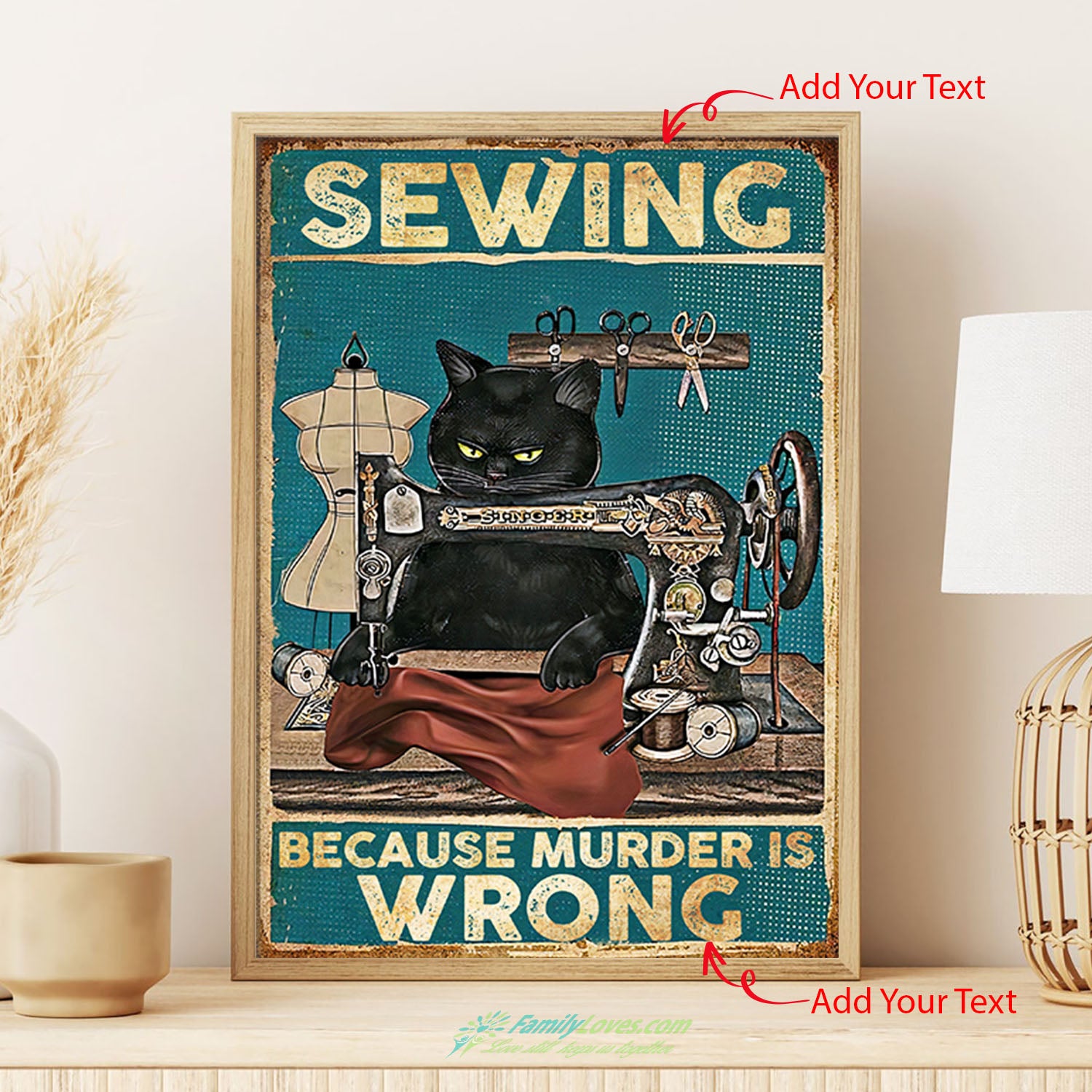 Sewing Because Murder Is Wrong Black Cat Wall Canvas Art White Poster Board All Size 1