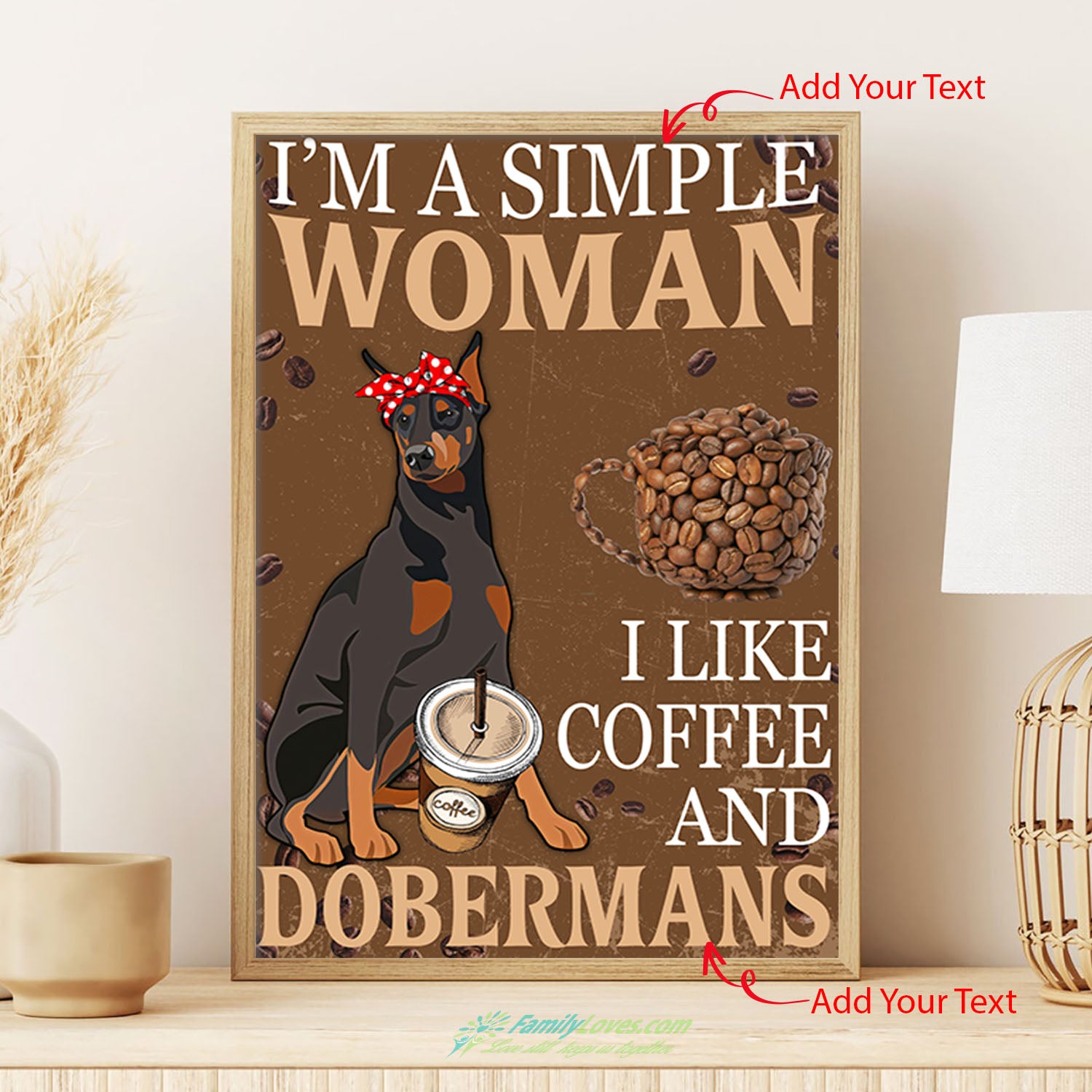Simple Woman Like Coffee And Dobermans Vintage Wall Art Gifts Canvas Frame Poster Printer All Size 1