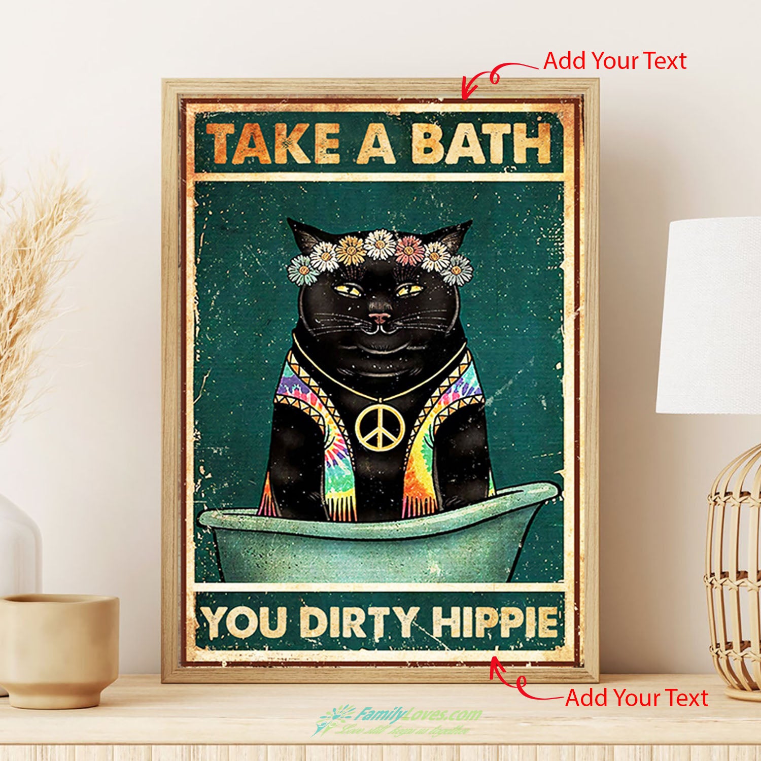 Take A Bath You Dirty Hippie Cat Canvas Large Poster Letters All Size 1