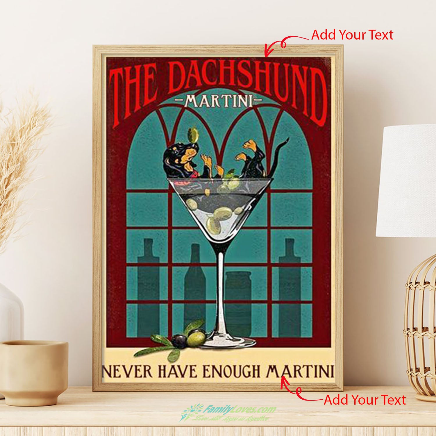 The Dachshund Martini Never Have Enough Martini Canvas Frame Poster Wall Decor All Size 1
