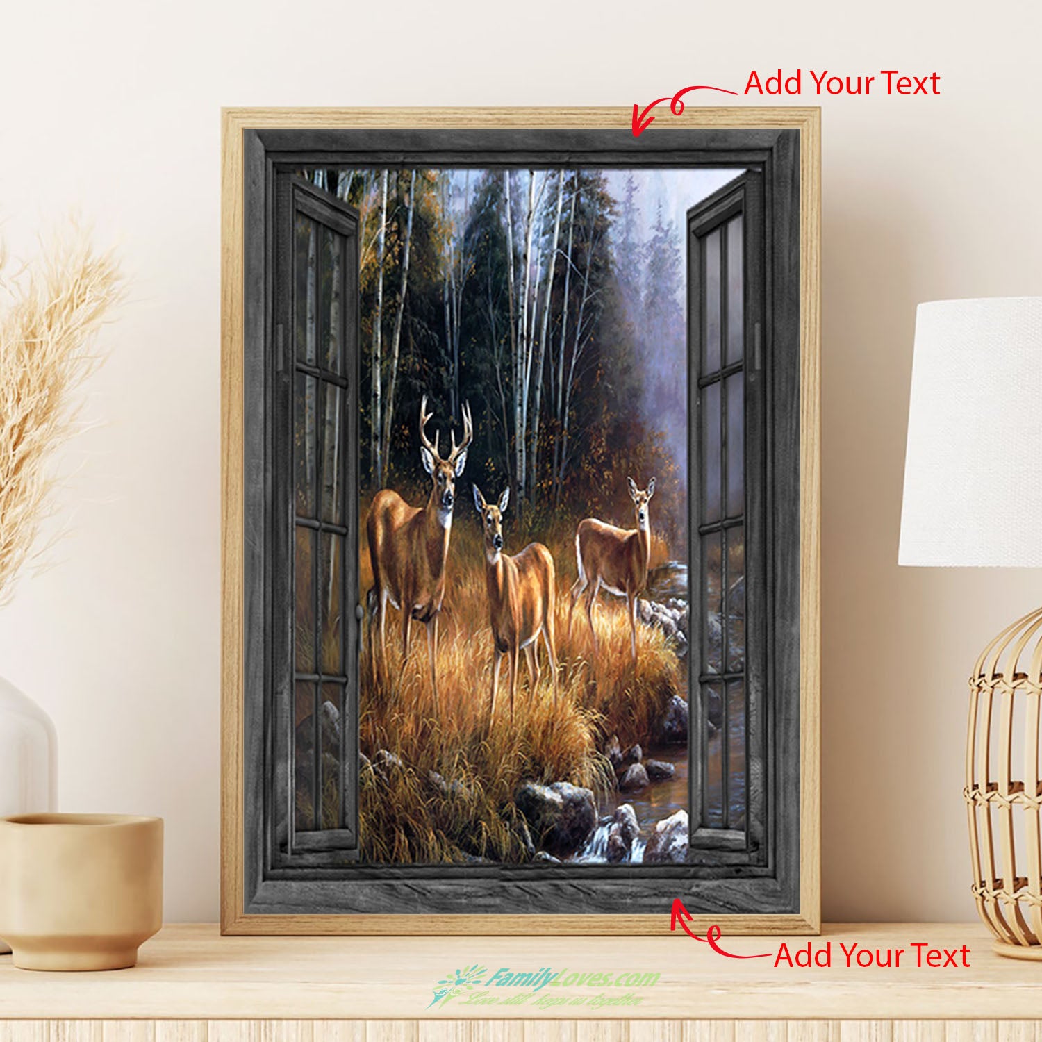The Deers Outside The Window Large Canvas Wall Art 24X36 Poster Frame All Size 1