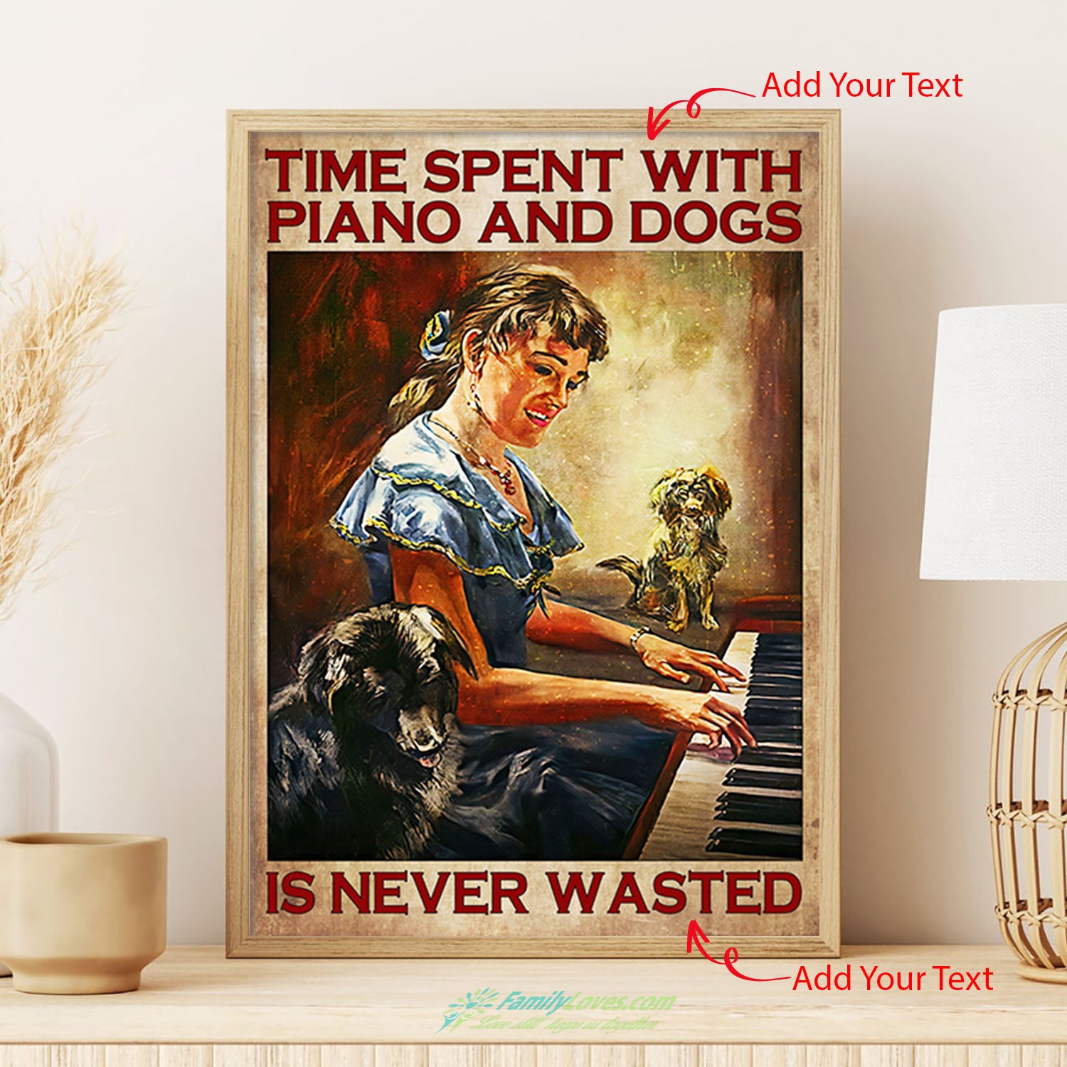 Time Spent With Piano And Dogs Canvas 20X30 Poster Printer All Size 1