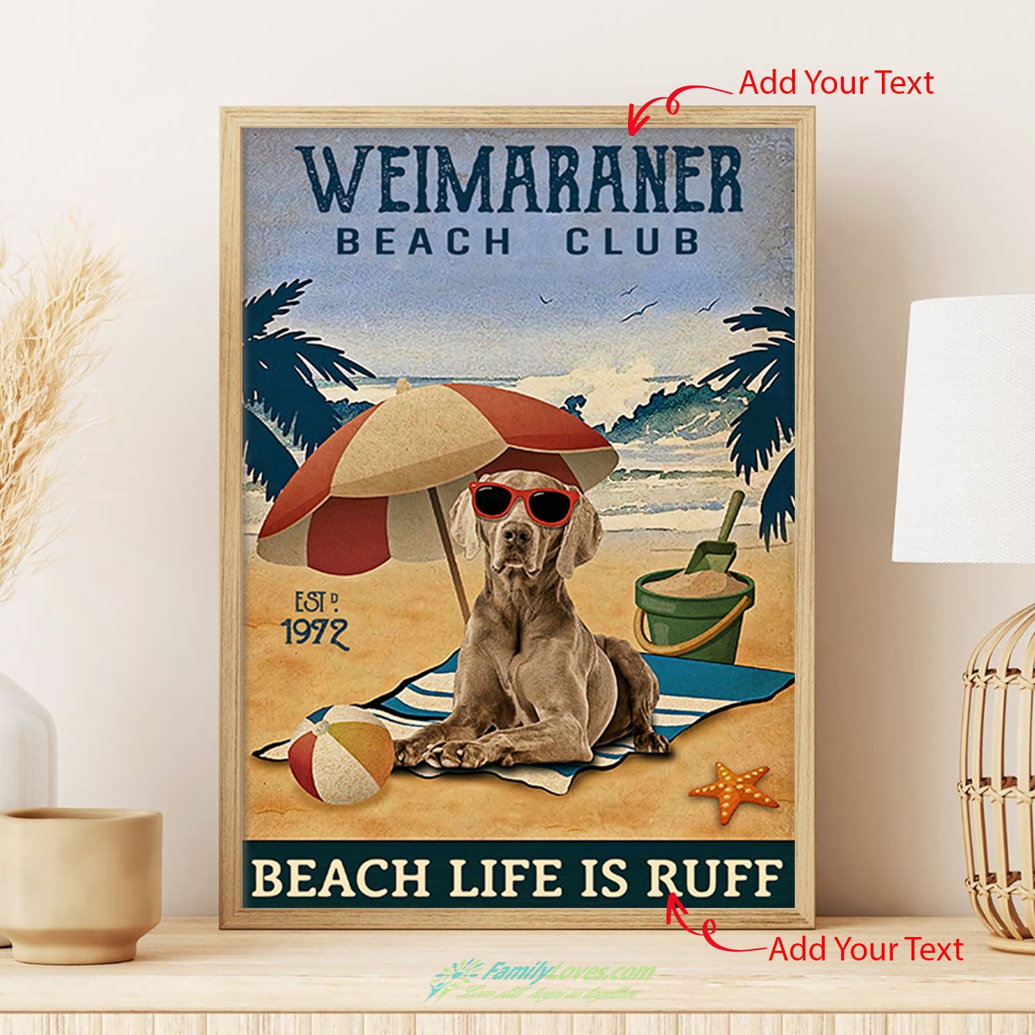 Weimeraner Beach Club Beach Life Is Ruff Dog Canvas For Painting Poster Custom All Size 1
