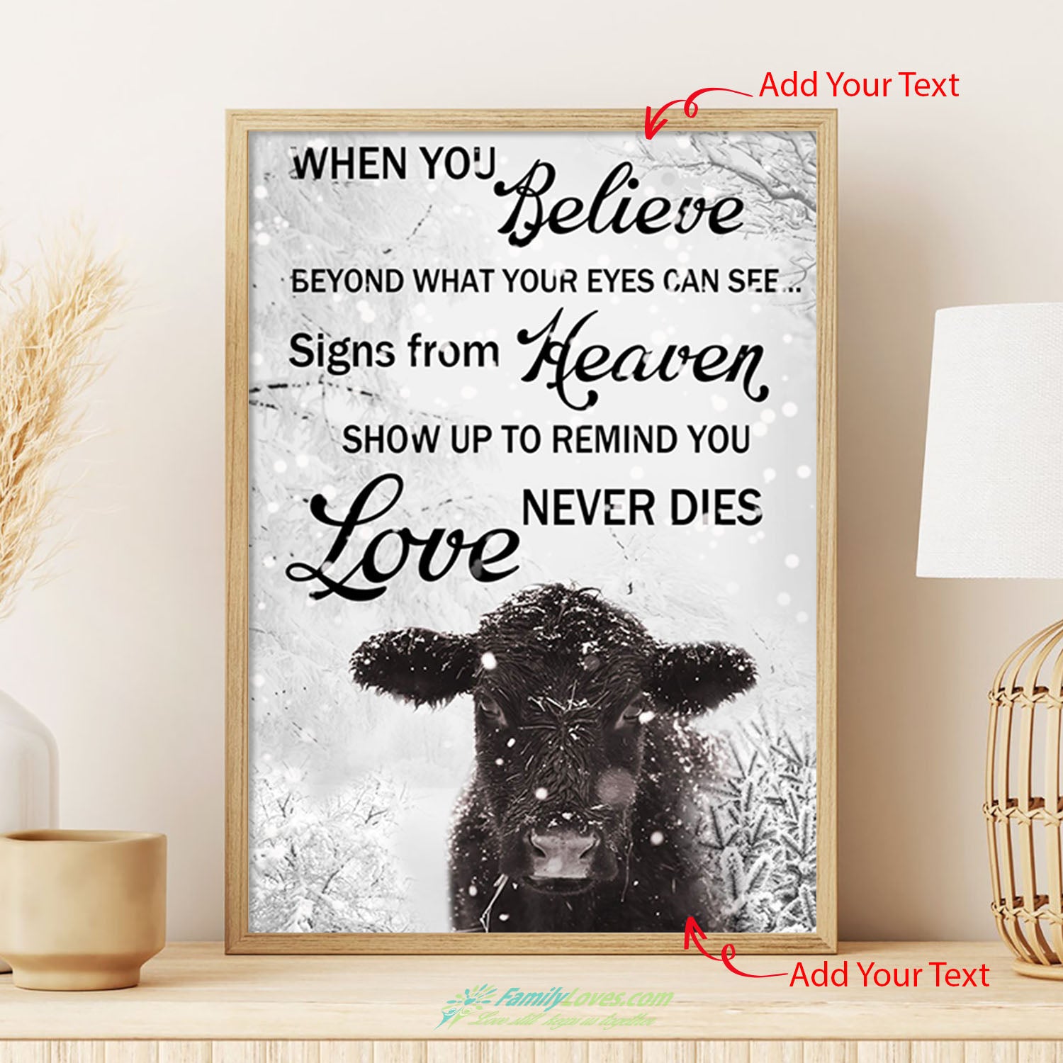 When You Believe Cow Canvas Wall Art For Living Room 12X18 Poster Frame All Size 1