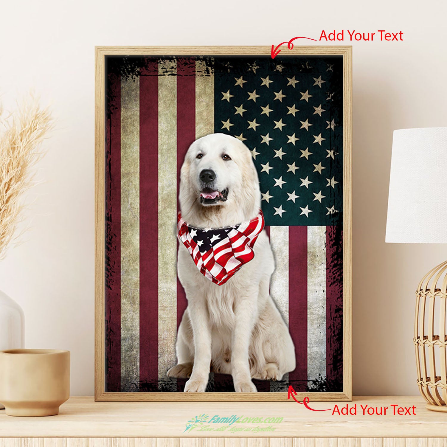 White Dog And American Flag Canvas Paint Poster Frames 18 X 24 All Size 1