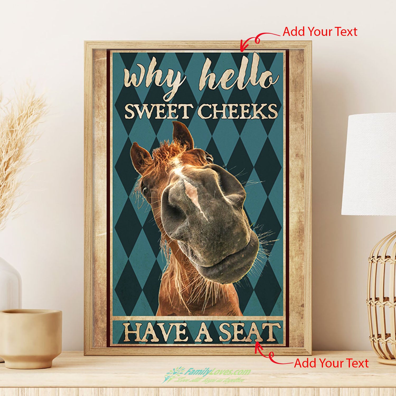 Why Hello Sweet Cheeks Have A Seat Horse Funny Canvas 48X36 Poster 12X16 All Size 1