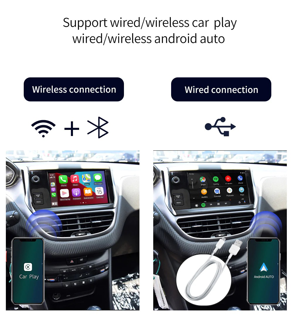 Peugeot 208 Factory Audio Integrated Apple CarPlay & Android Auto retrofit  Kit 