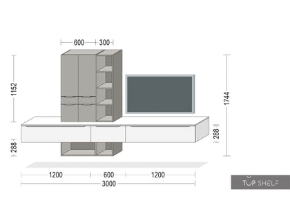 nobilia wall unit lowboards stone Touch 341 gra living 300 room set cm