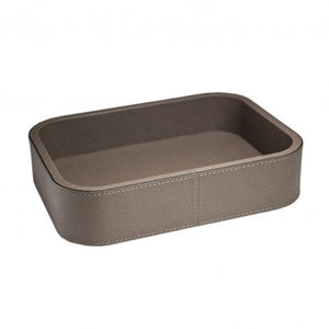 Taupe Large Rectangular Leather Stacking Tray