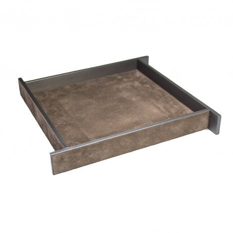 Large Brown Suede & Bronze Malaparte Tray